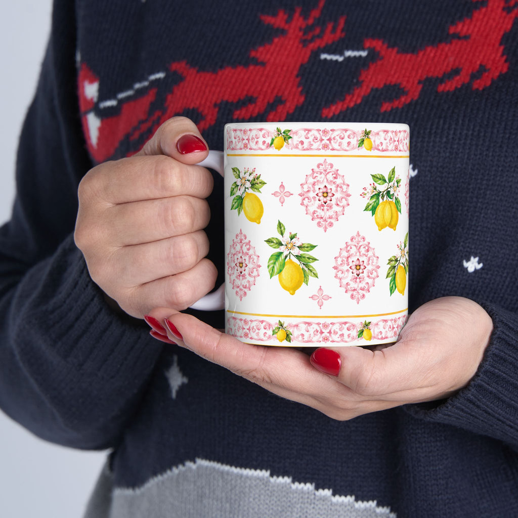 Little Italy Amalfi Pink with Lemon 3 Mug — Italian Mediterranean Pattern Coffee Cup (11oz)