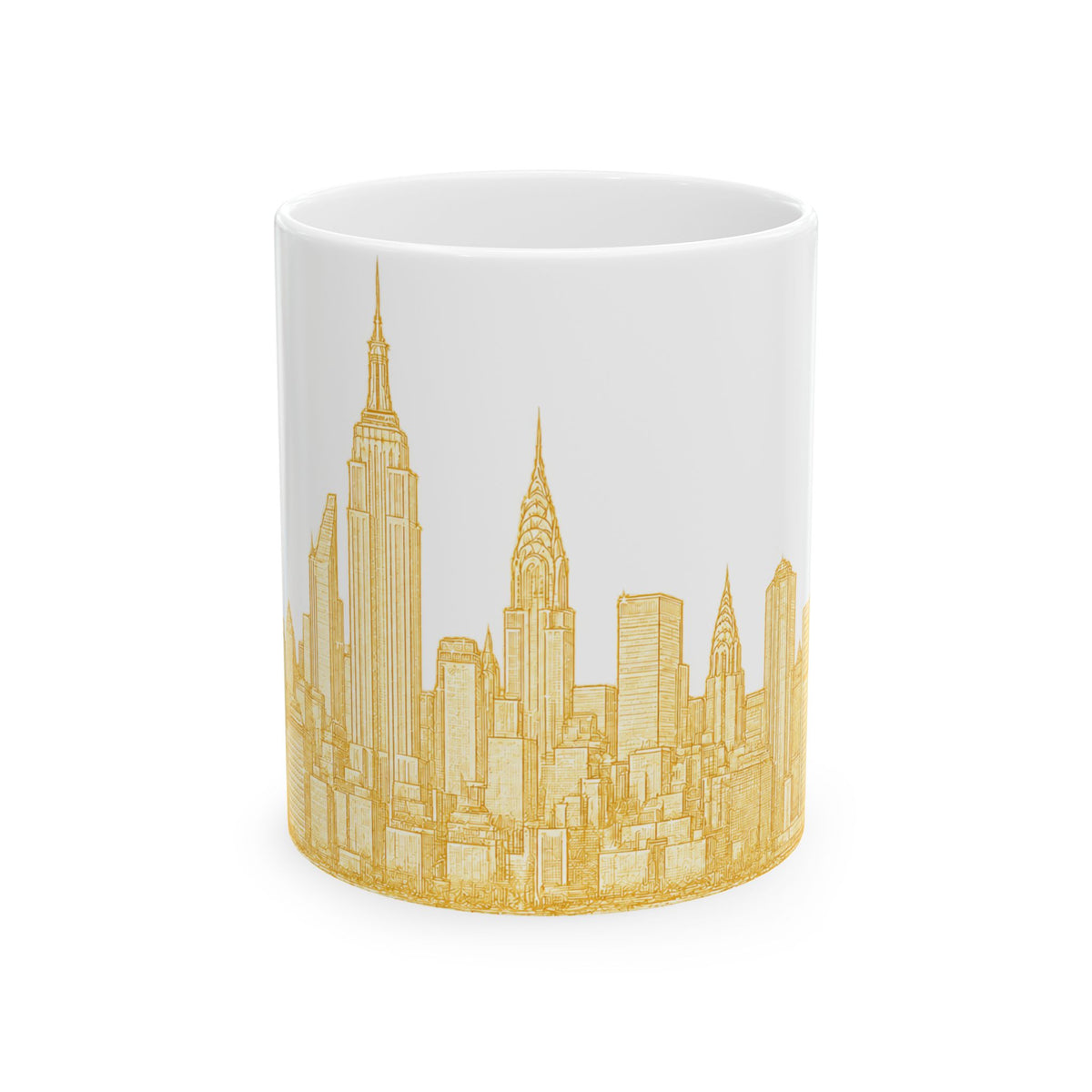 Gold Midtown New York City Skyline Mug | Ceramic Midtown Manhattan Skyline Coffee Cup 11oz
