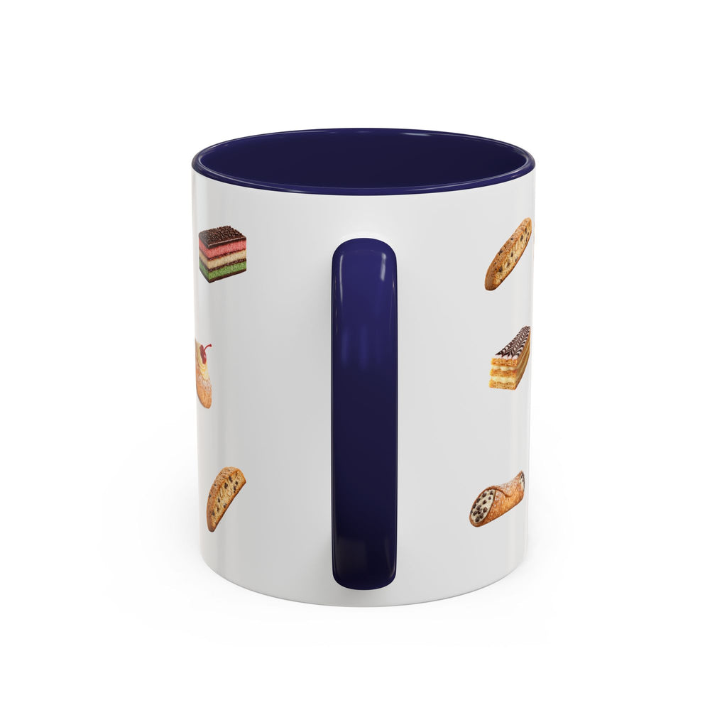NYC Italian Bakery Pattern Accent Mug | Cannoli Rainbow Cookie Zeppoli Tiramisu Biscotti Napoleon 11oz Ceramic Coffee Cup