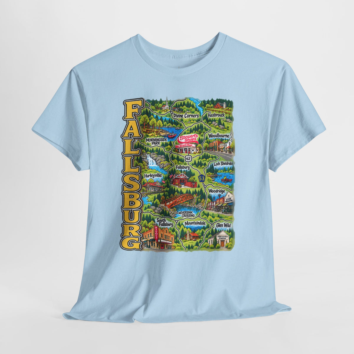 Fallsburg, NY Map T-Shirt  Catskills Upstate New York Tee