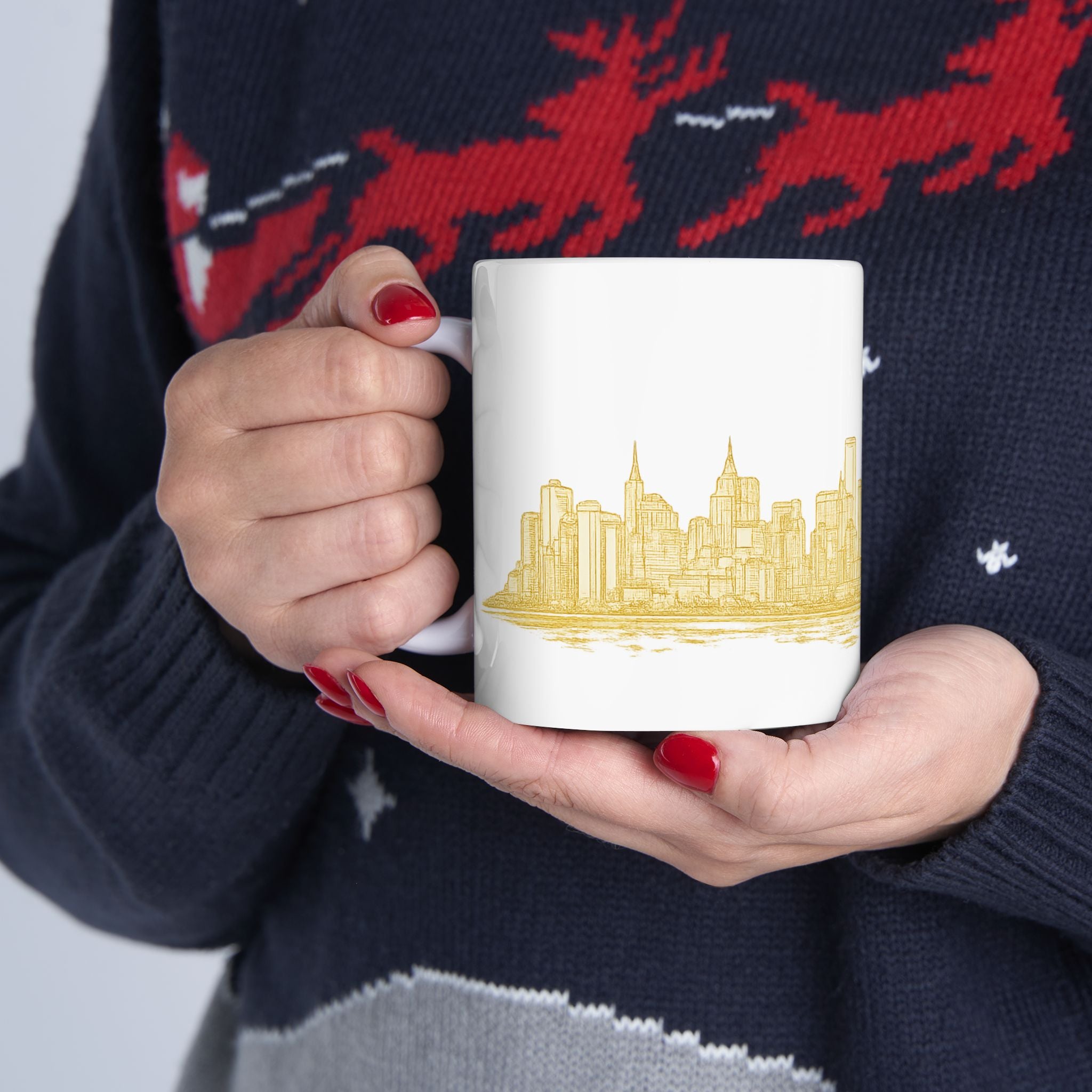 Gold New York City Skyline Mug | Ceramic Downtown Manhattan Skyline Coffee Cup 11oz