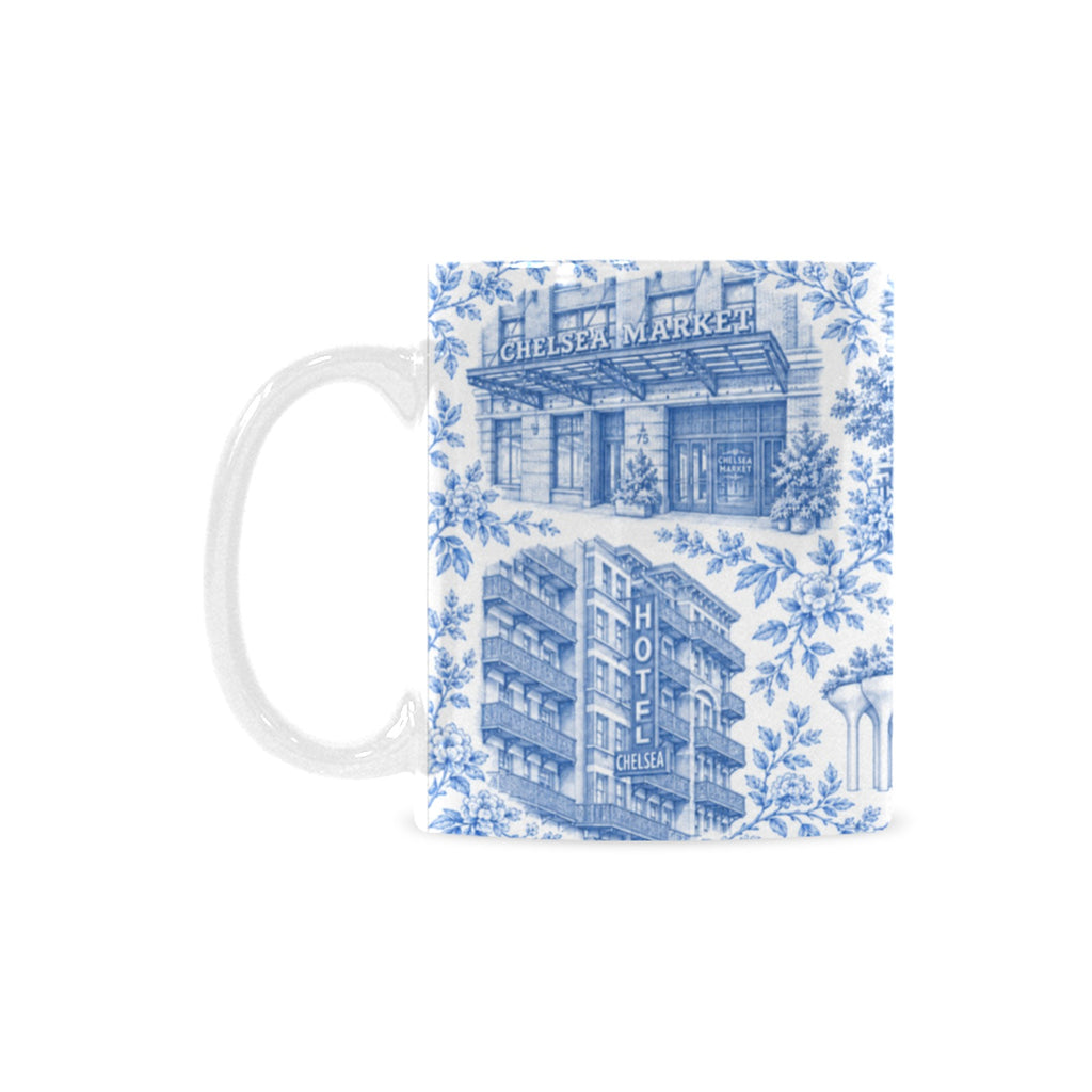 Chelsea Blue Toile De Jouy Mug | Manhattan Chinoiserie Coffee Cup Custom White Mug (11oz)