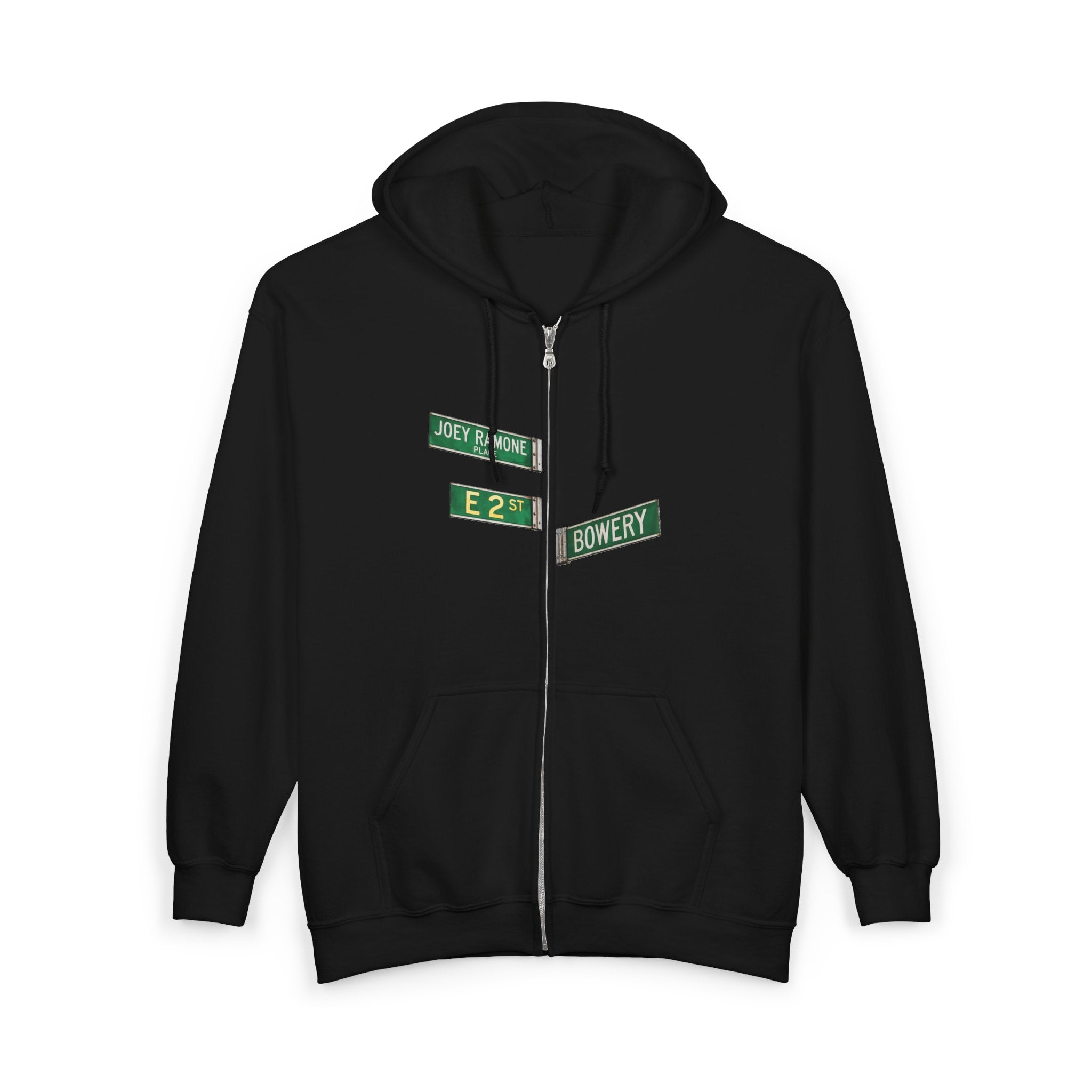 East Village Street Sign Zip Up Hoodie | New York City LES Joey Ramone Place Bowery Hooded Sweatshirt
