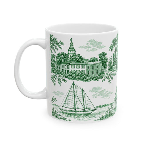 Annapolis Green Toile de Jouy Ceramic Mug – Vintage Scenic 11oz Mug