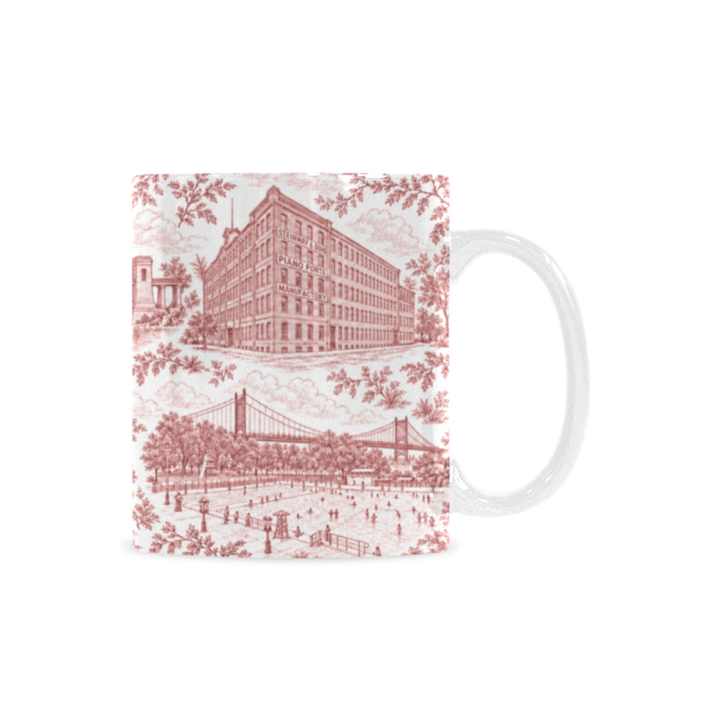 Astoria Red Toile de Jouy Mug | Queens Chinoiserie Ceramic Coffee Cup Custom White Mug (11oz)