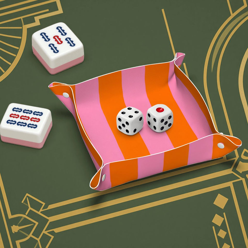 Orange and Pink Stripes PVC Leather Mahjong Dice Tray