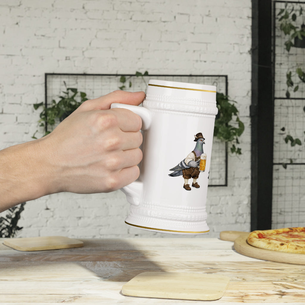 Customizable Yorkville NYC Pigeon Beer Stein | Oktoberfest Bavarian Lederhosen Beergarden Mug