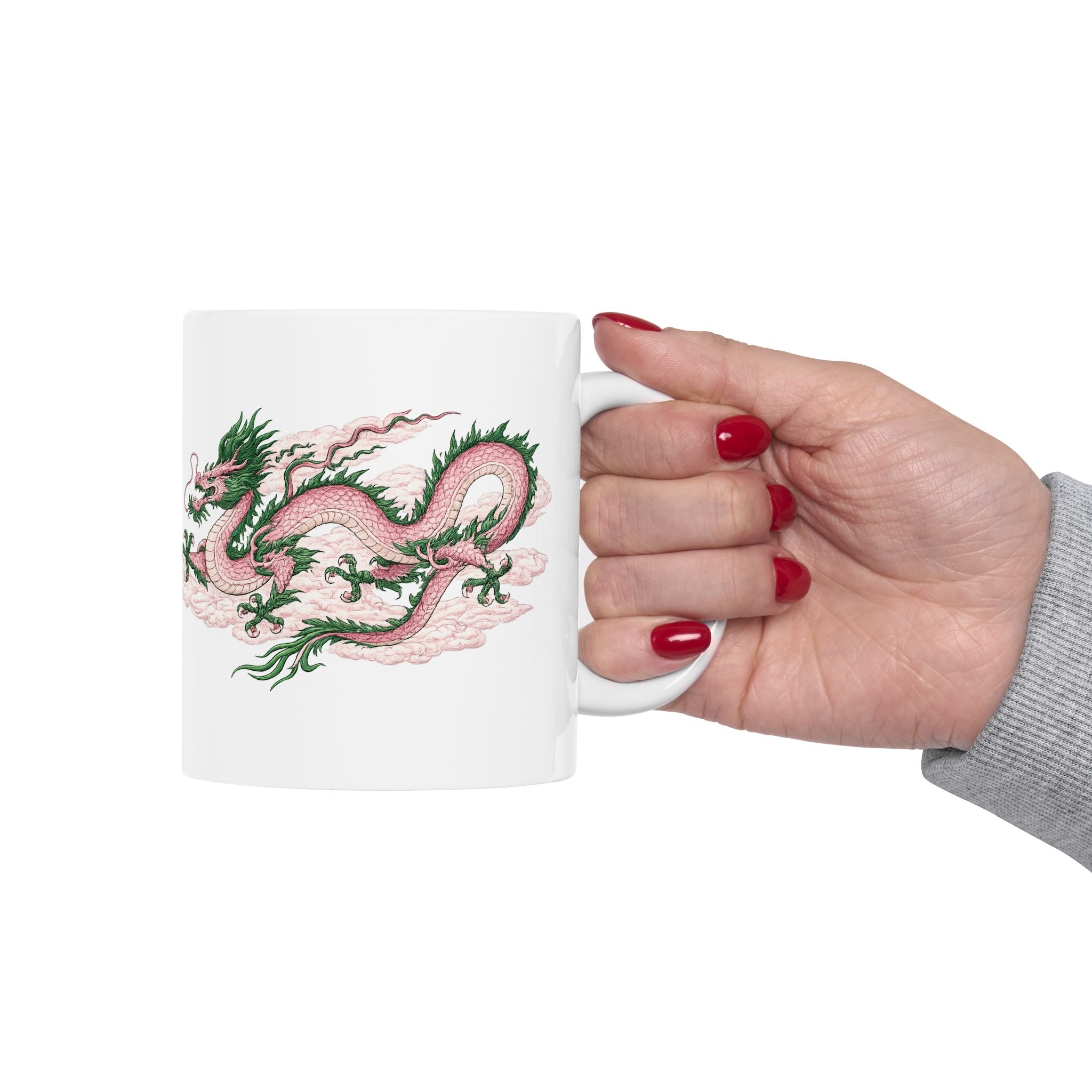 Chinatown NYC Pink Dragon Ceramic Mug — Chinese Mythology Coffee Cup 11oz