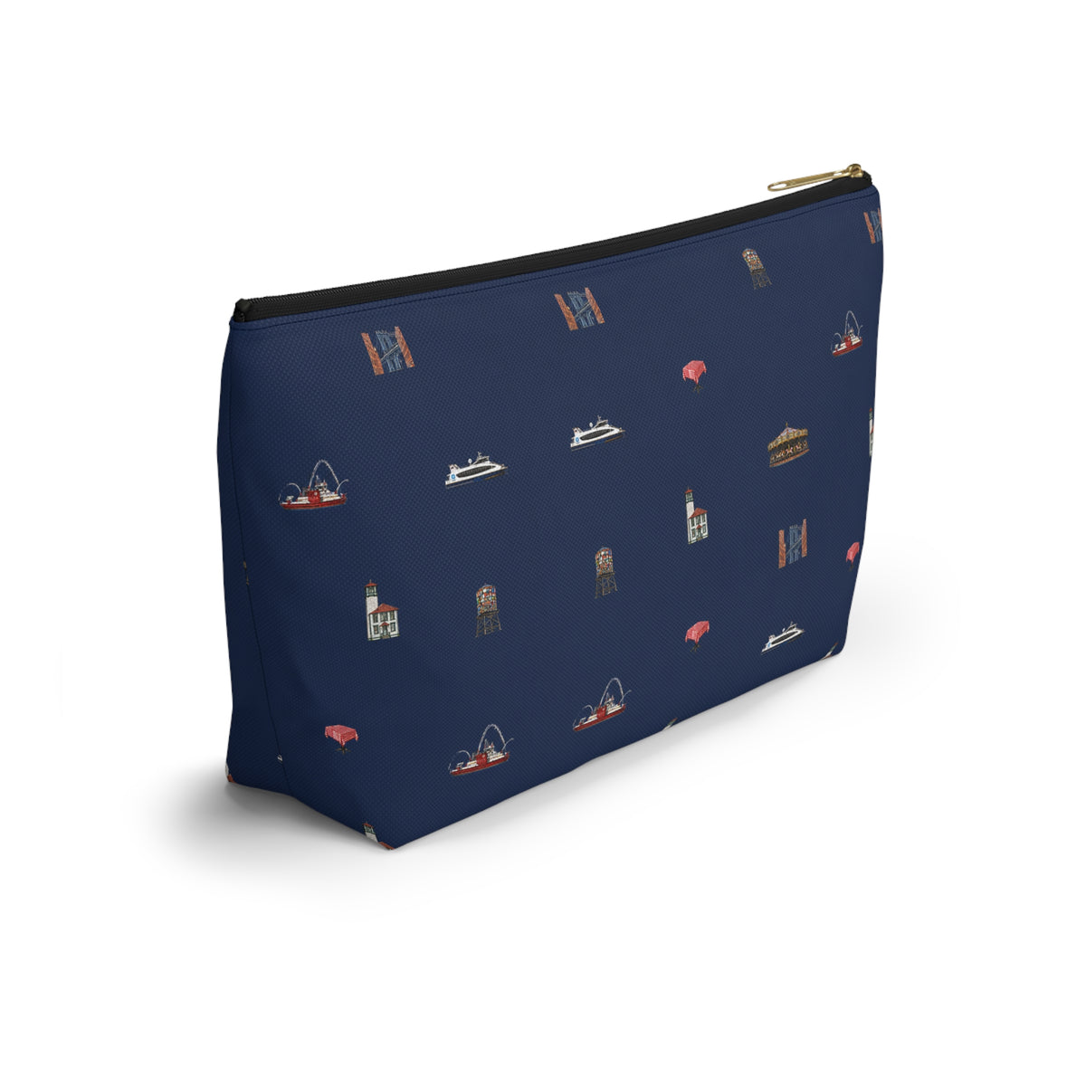 Icons of DUMBO Large Navy Blue Accessory Pouch — T-Bottom Makeup Bag