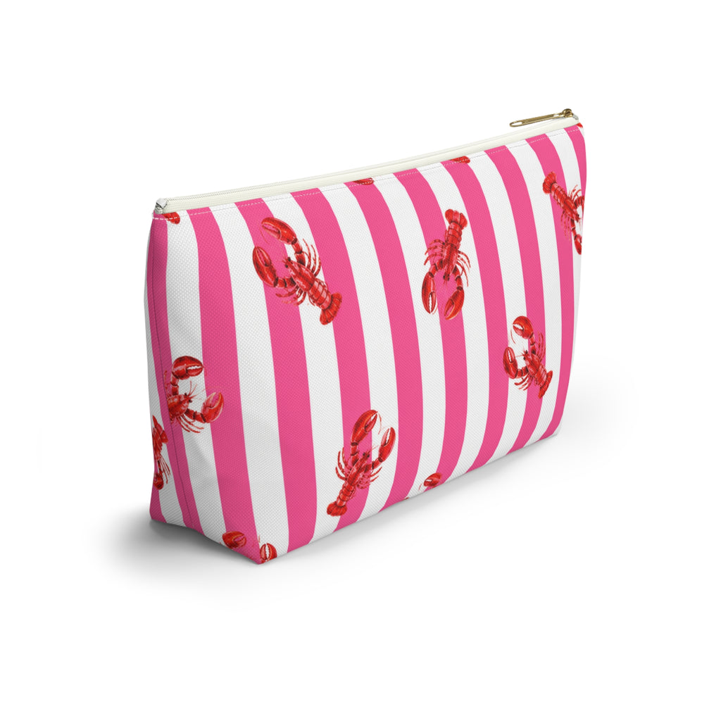 Hamptons Lobster Pink and White Makeup Pouch —  T-Bottom Travel Bag