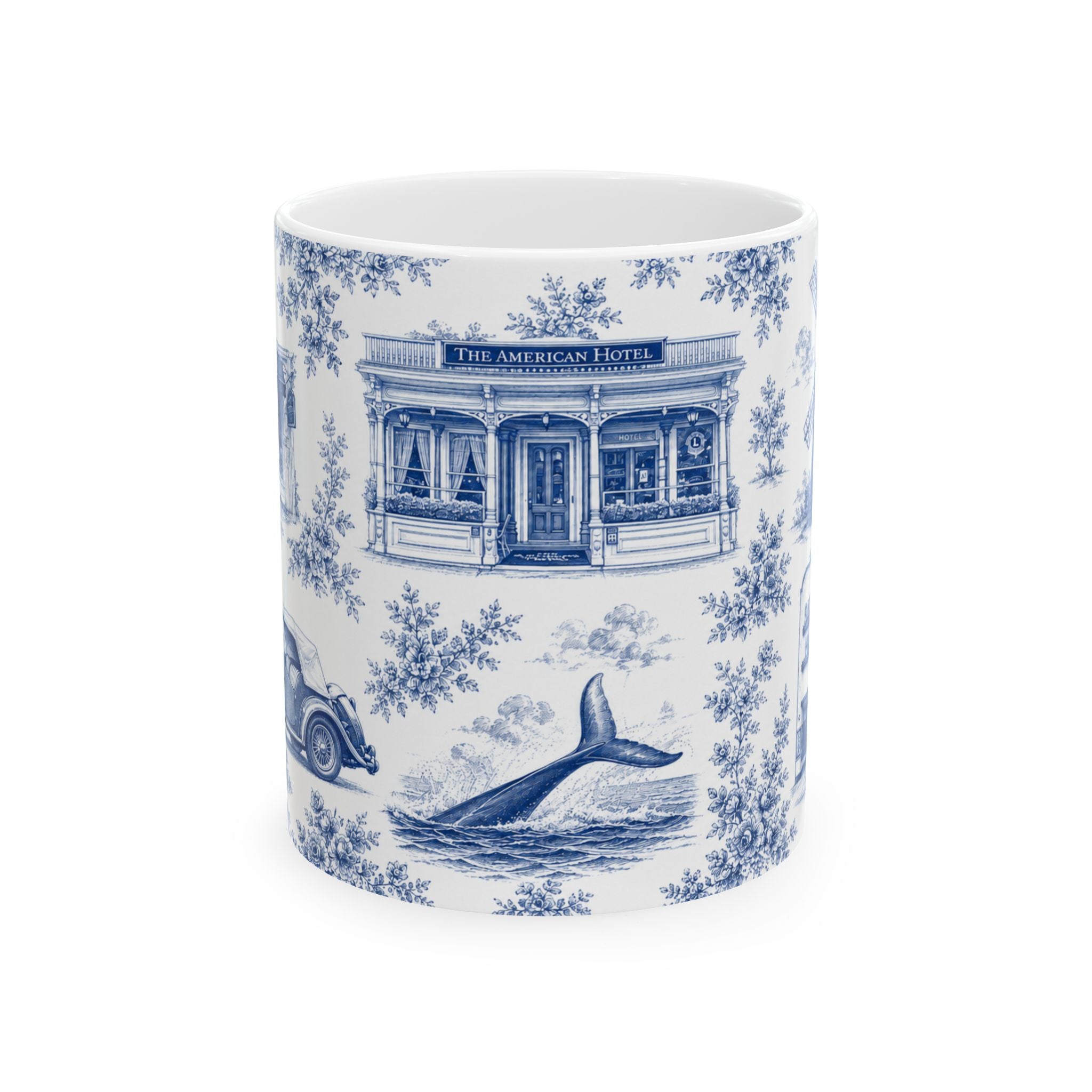 Sag Harbor Blue Toile de Jouy Mug | Hamptons Chinoiserie Ceramic Coffee Cup
