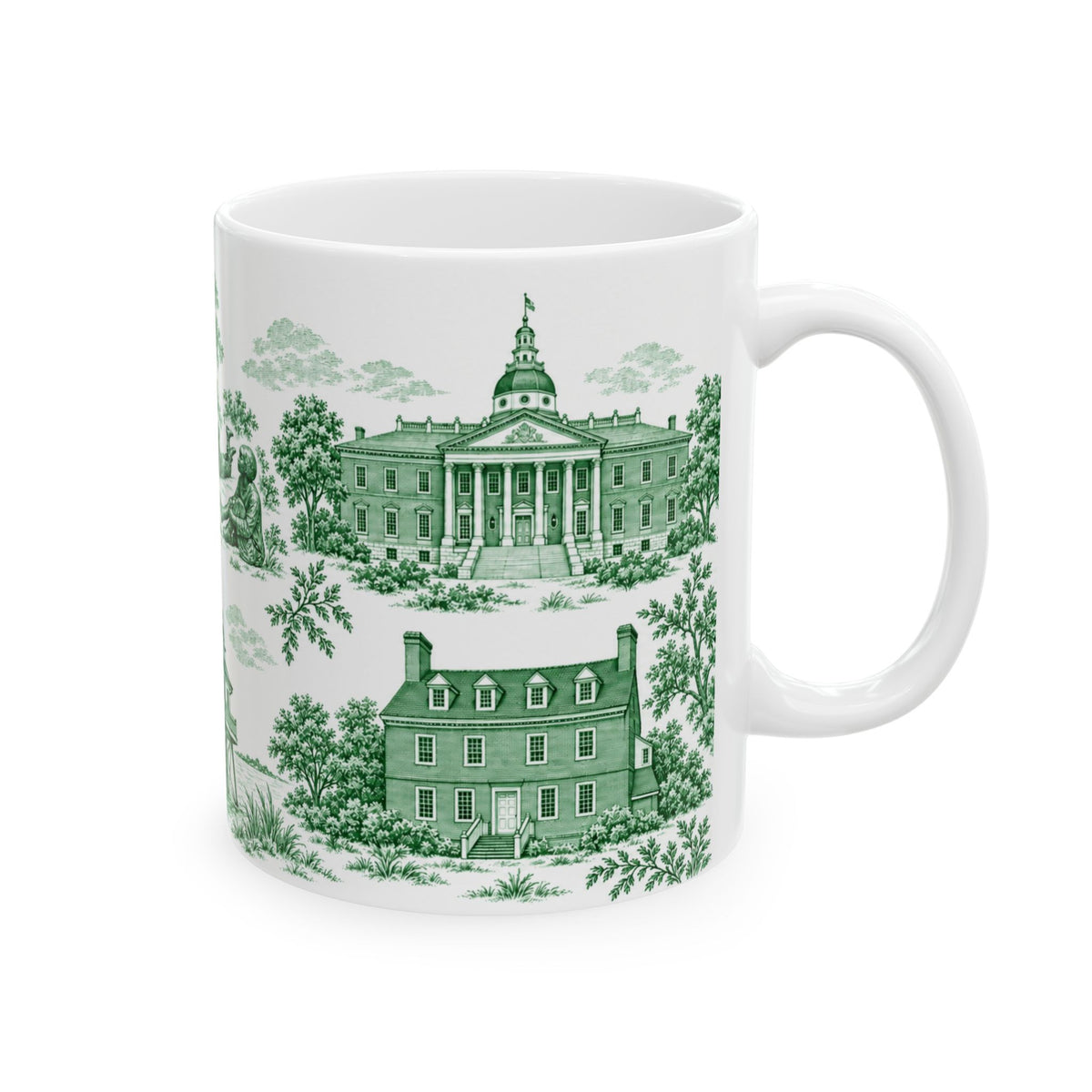 Annapolis Green Toile de Jouy Ceramic Mug – Vintage Scenic 11oz Mug