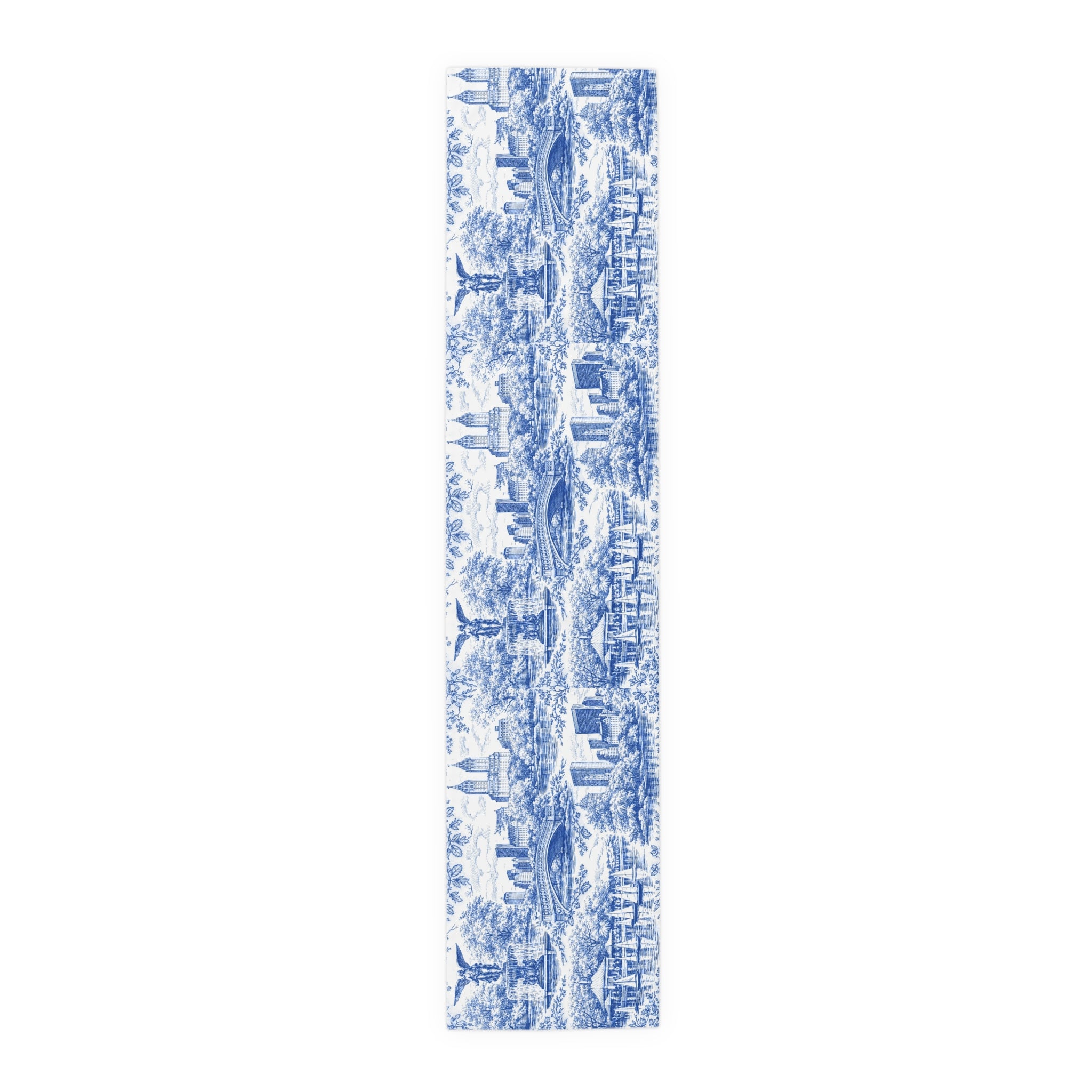 Central Park NYC Blue Toile de Jouy Table Runner — New York Chinoiserie Dining Table Decor
