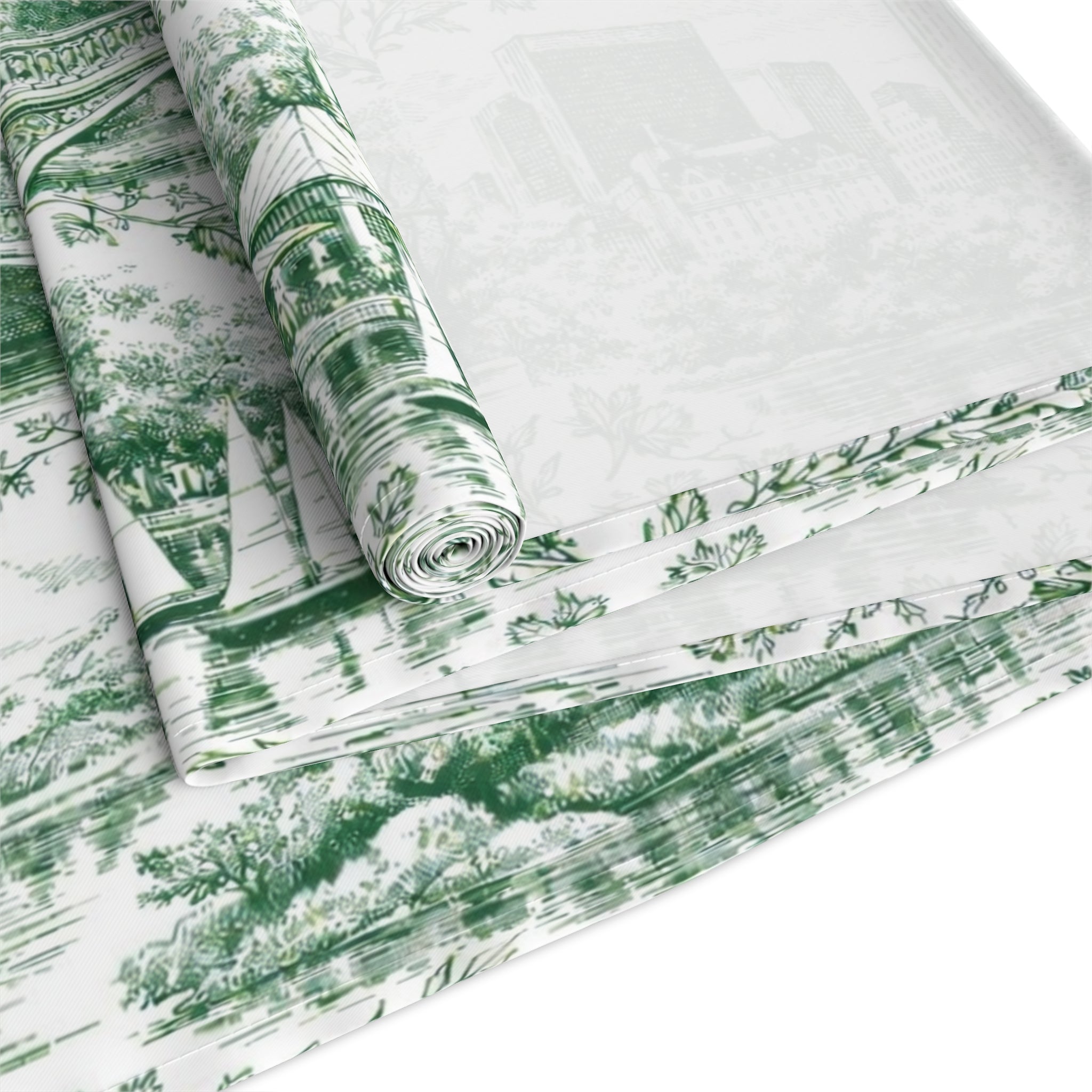 Central Park NYC Green Toile de Jouy Table Runner — New York Chinoiserie Dining Table Decor