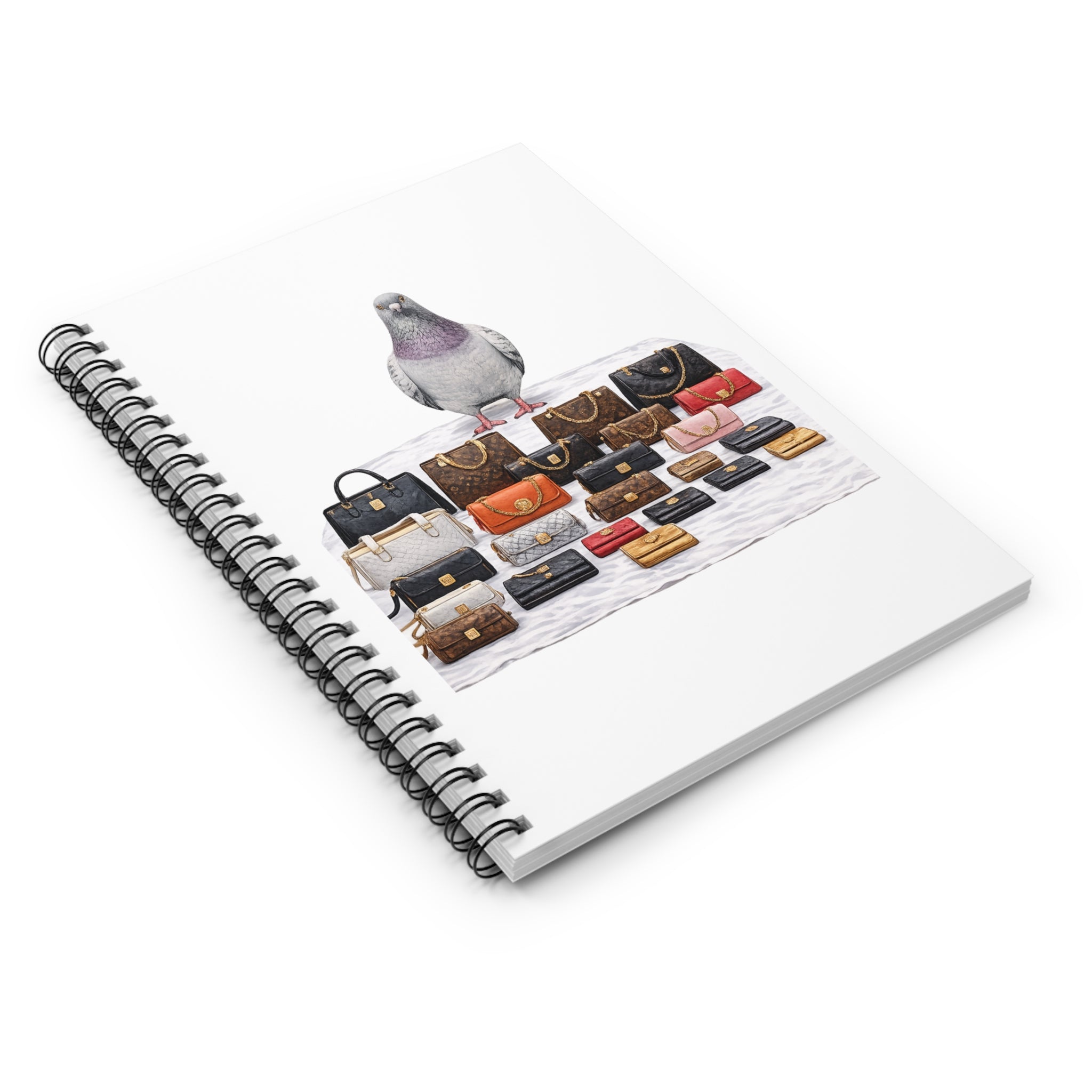 Customizable Canal Street Pigeon Spiral Journal |  Bootleg Luxury Handbags Bird Lovers Notebook