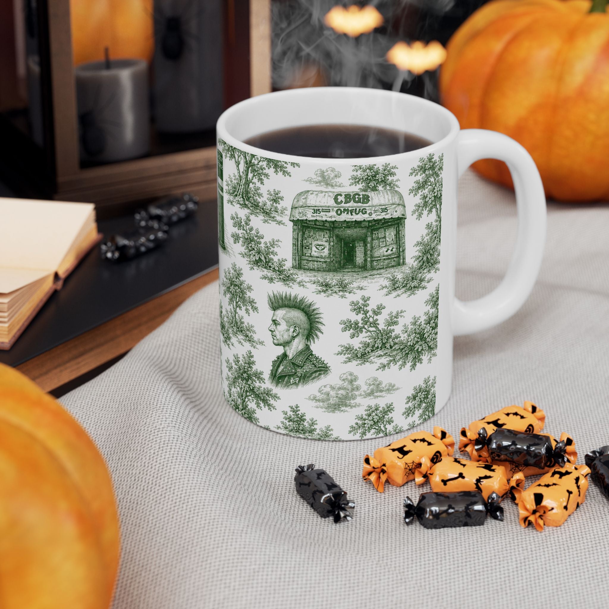 East Village Green Toile de Jouy Mug | NYC Chinoiserie Ceramic Mug