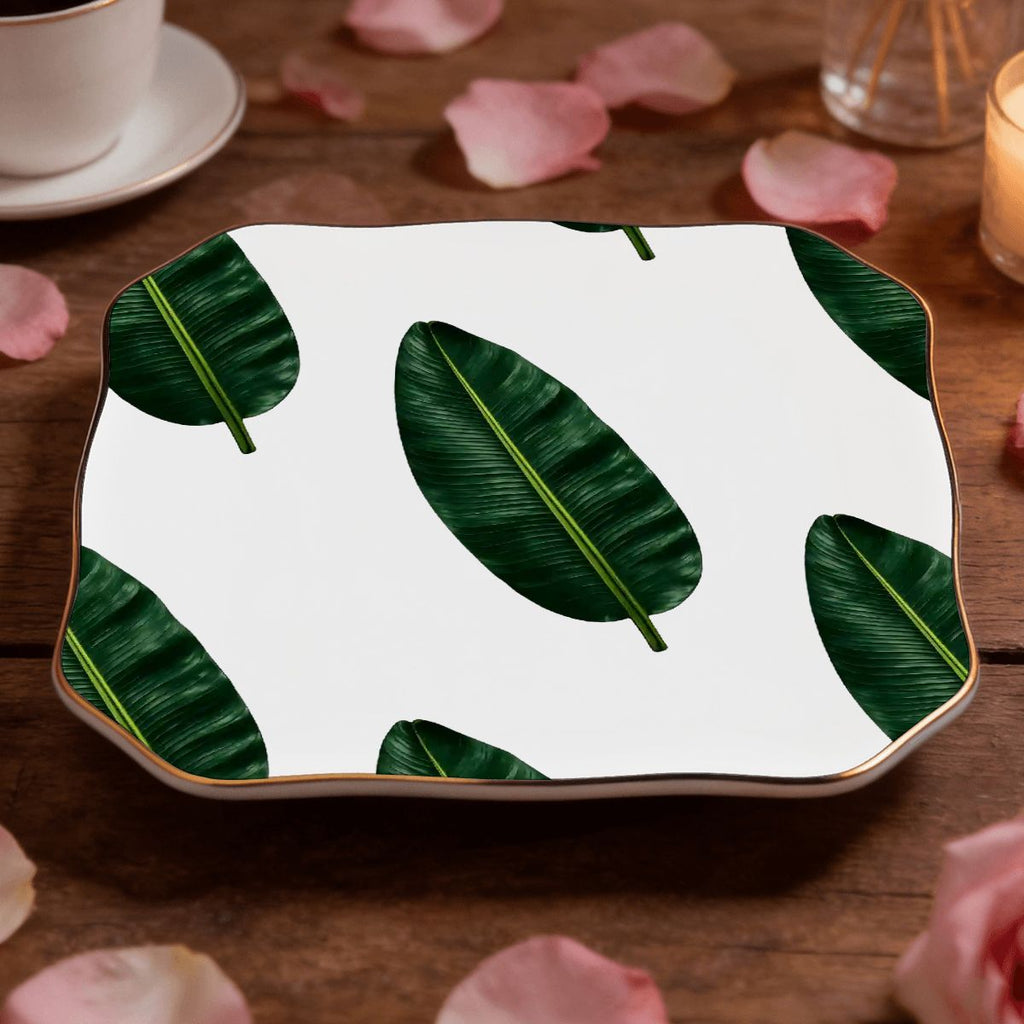 Botanical Garden Palm Leaf White Jewelry and Trinket tray
