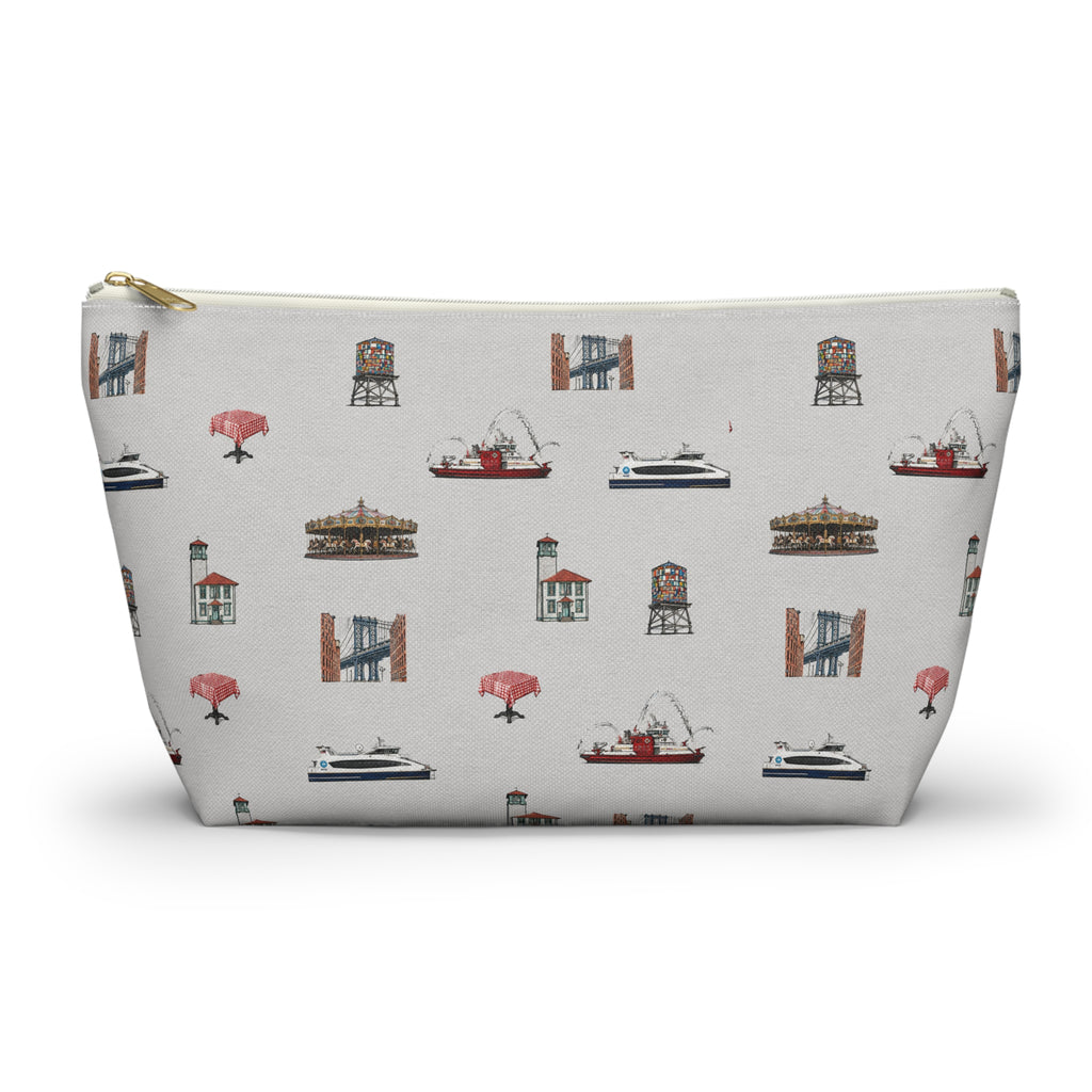 Icons of DUMBO Large Heather Gray Accessory Pouch — T-Bottom Makeup Bag