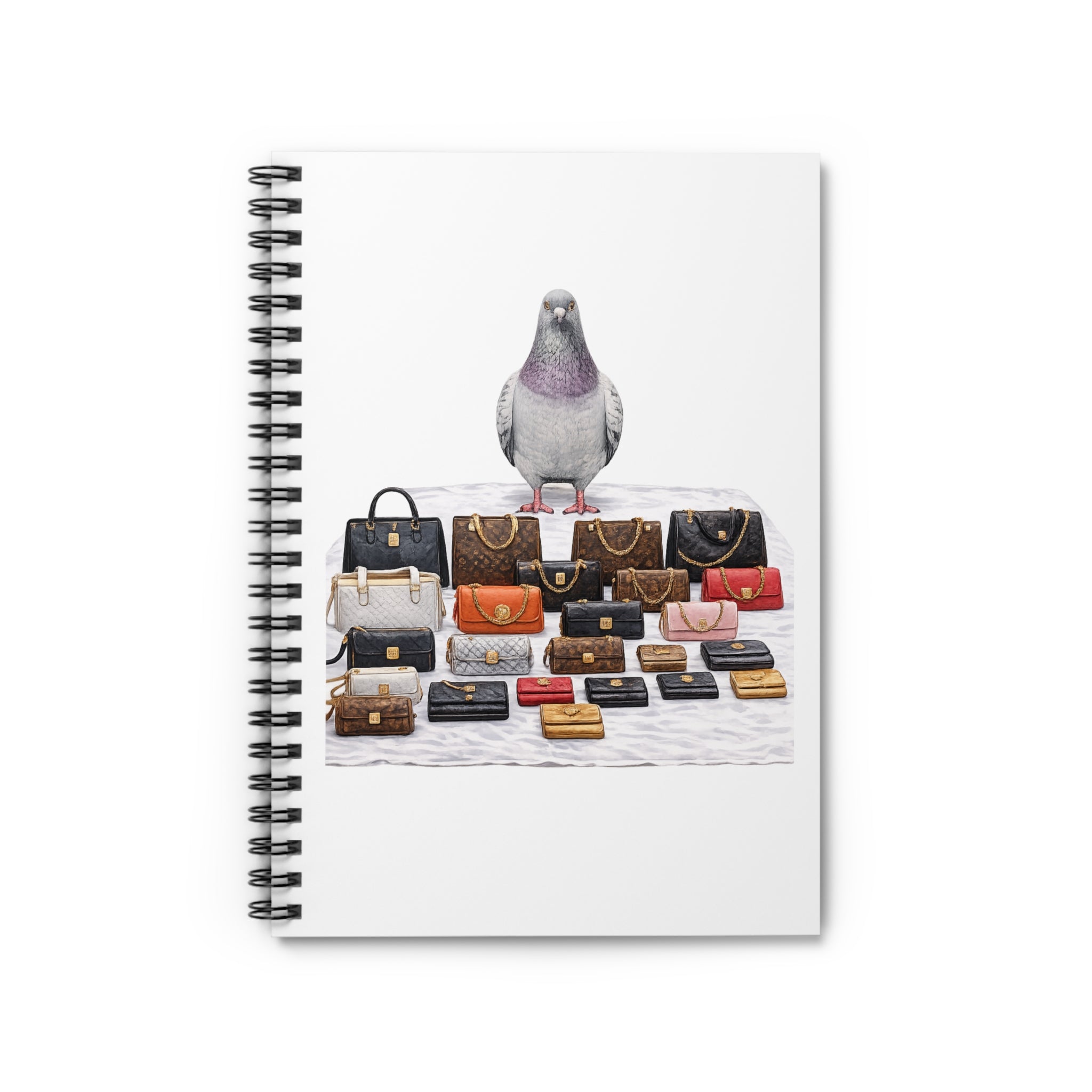 Customizable Canal Street Pigeon Spiral Journal |  Bootleg Luxury Handbags Bird Lovers Notebook