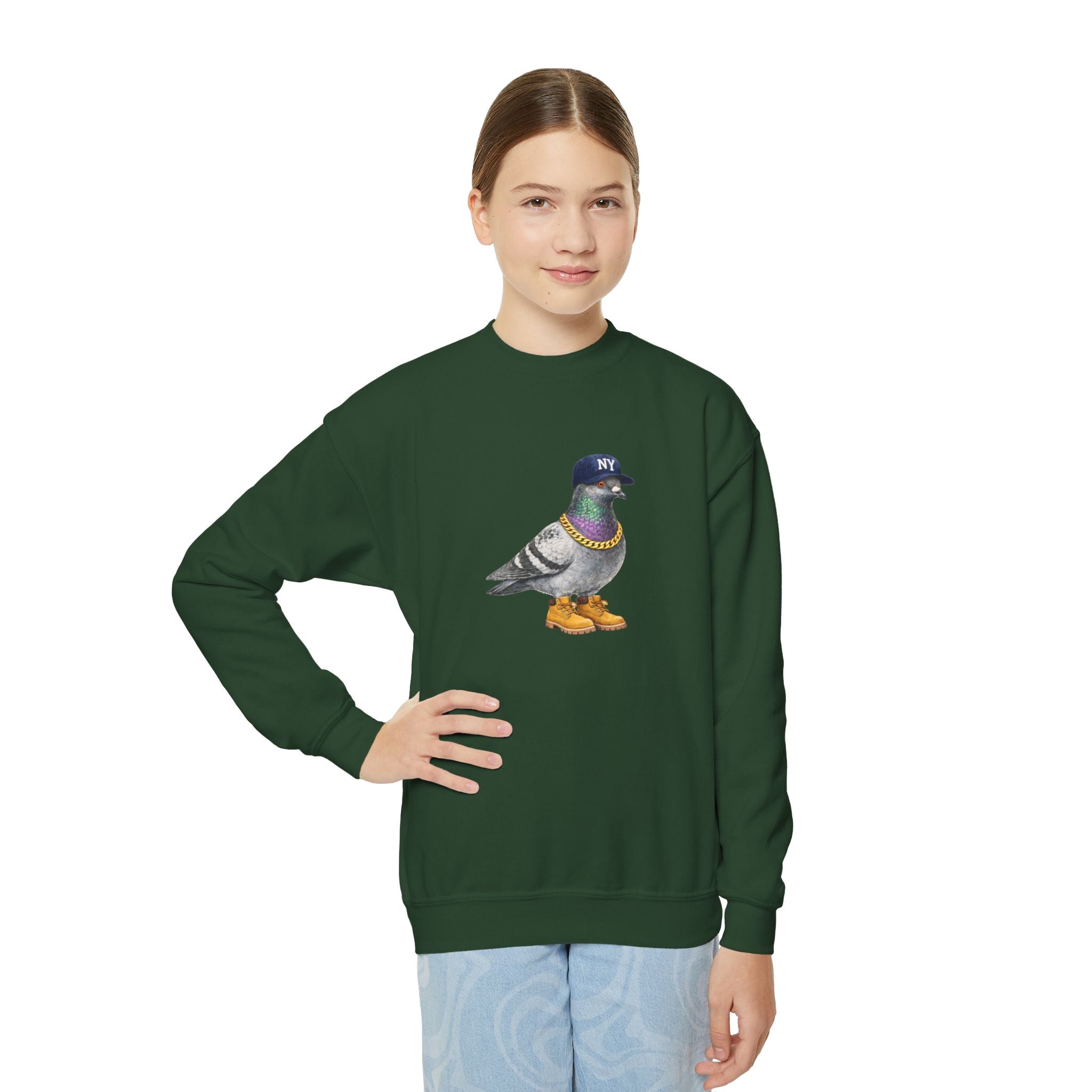 Bronx NYC Pigeon NYC Kids Crewneck Sweatshirt    New York Baseball Fan Bird Lover Childrens Sweater