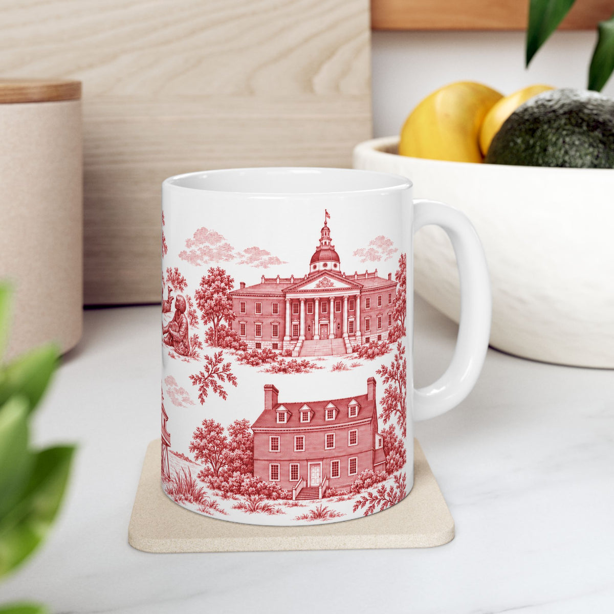 Annapolis Red Toile de Jouy Ceramic Mug – Vintage Scenic 11oz