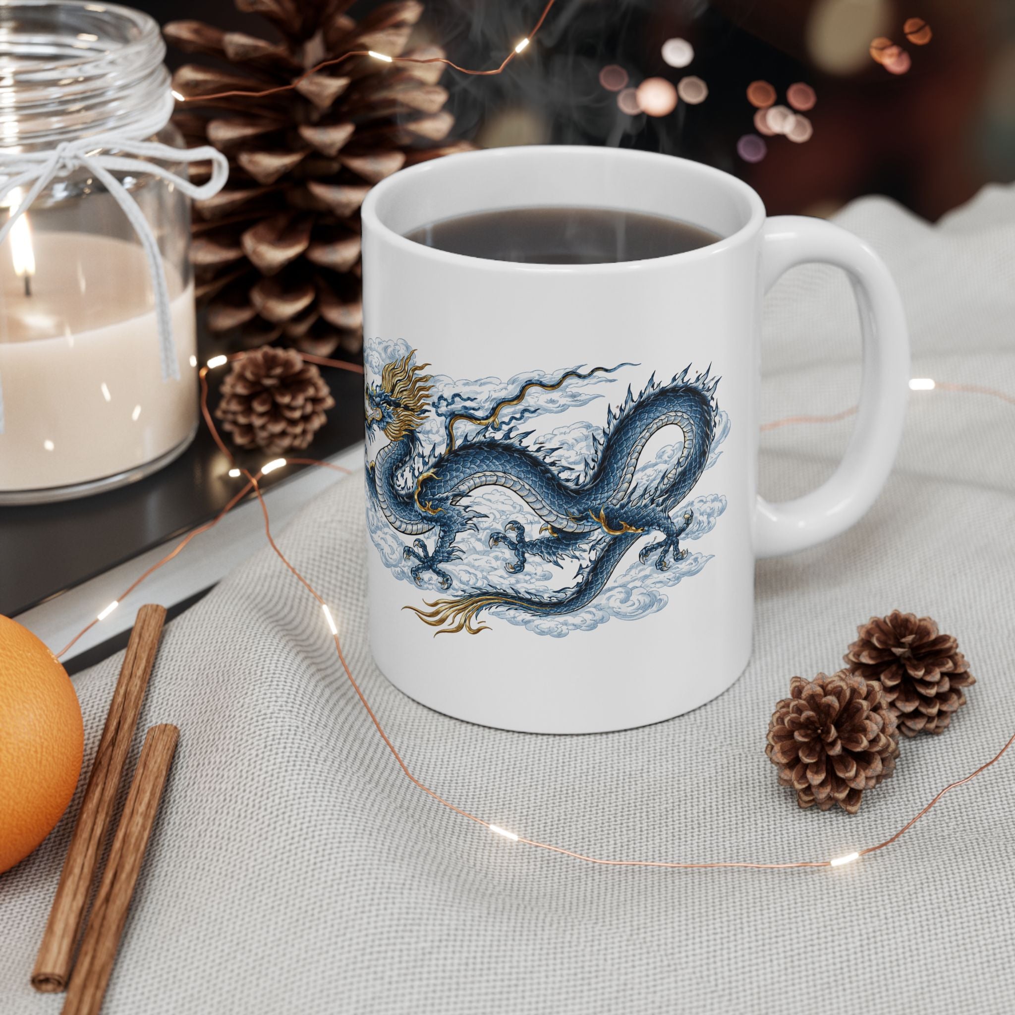 Chinatown NYC Dragon Ceramic Mug — Chinese Mythology Coffee Cup 11oz