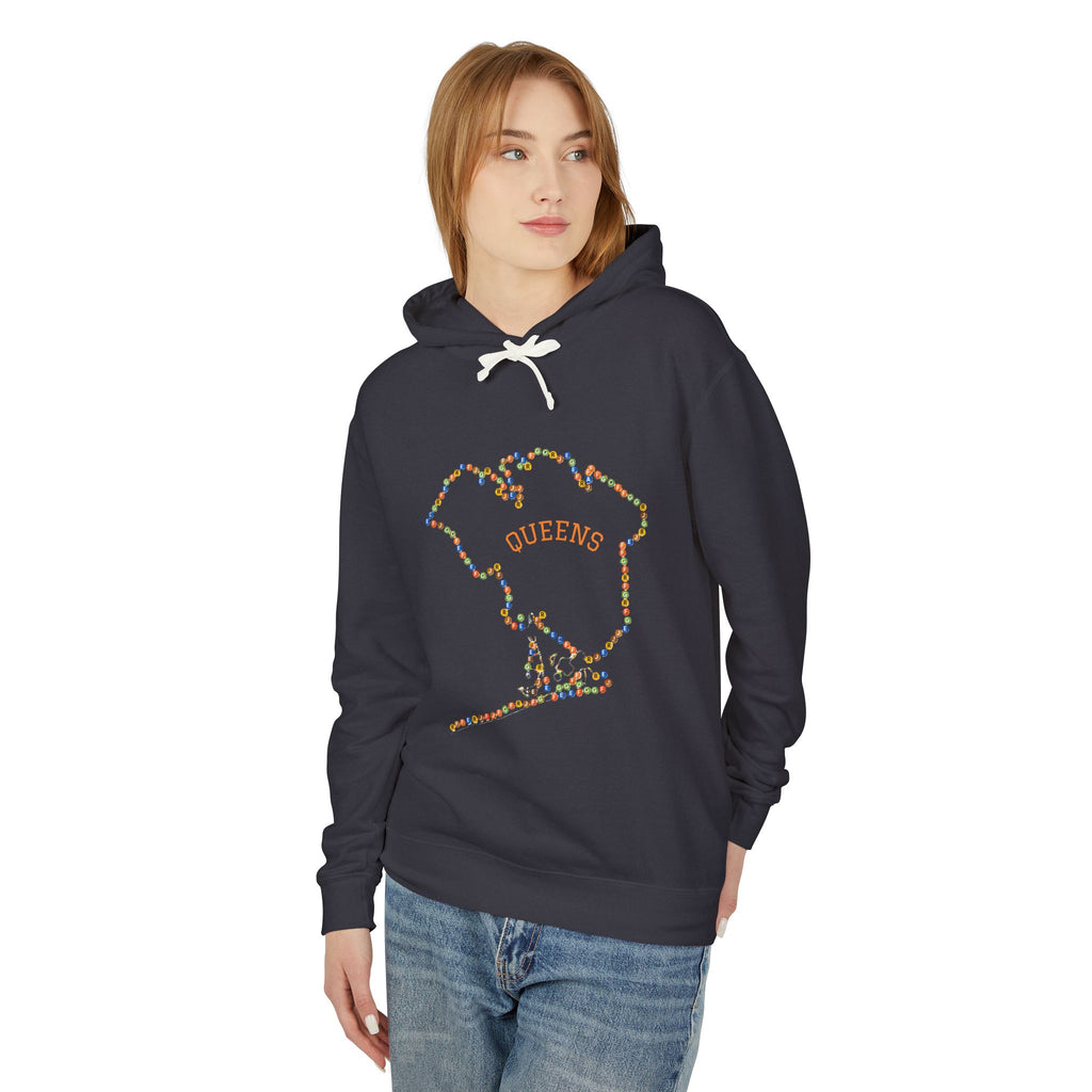 Queens Map Subway Signs Hoodie | New York Borough Outline Hooded Sweatshirt