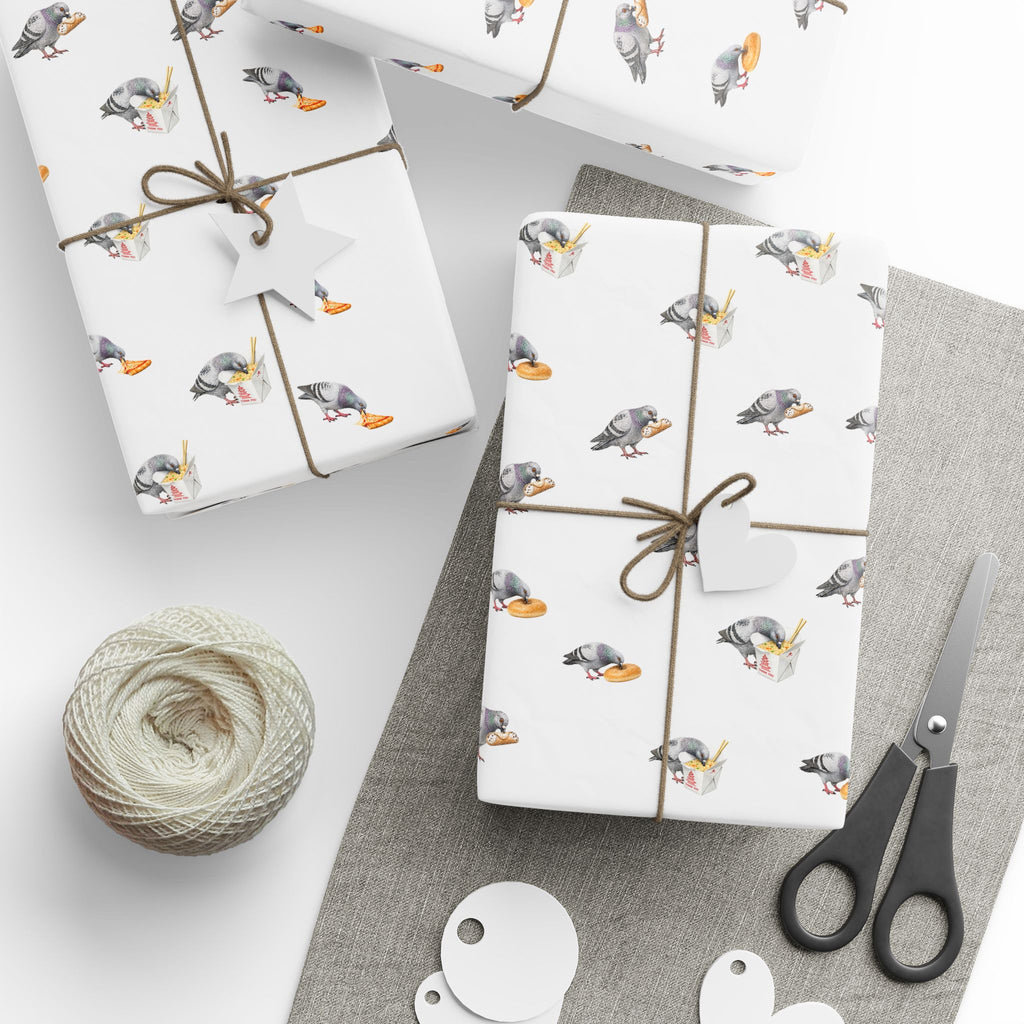 Foodie NYC Pigeons Pattern Gift Wrap Paper | New York Food Influencer Bird Lover Wrapping Paper Roll