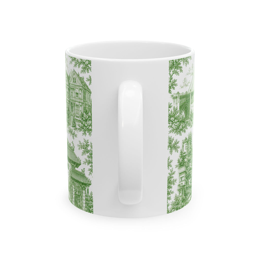 San Francisco Green Toile de Jouy Ceramic Mug — Vintage Cable Car & Palace of Fine Arts Design (11oz)