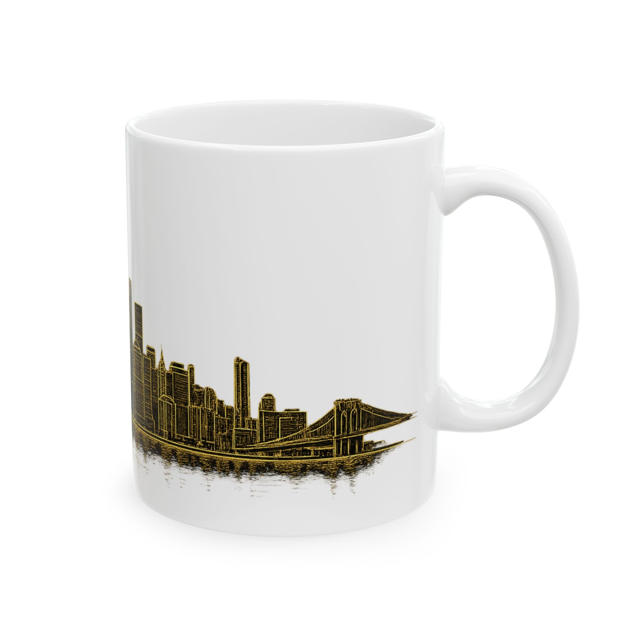 Gold New York City Skyline Mug | Art Deco Ceramic Downtown Manhattan Skyline Coffee Cup 11oz