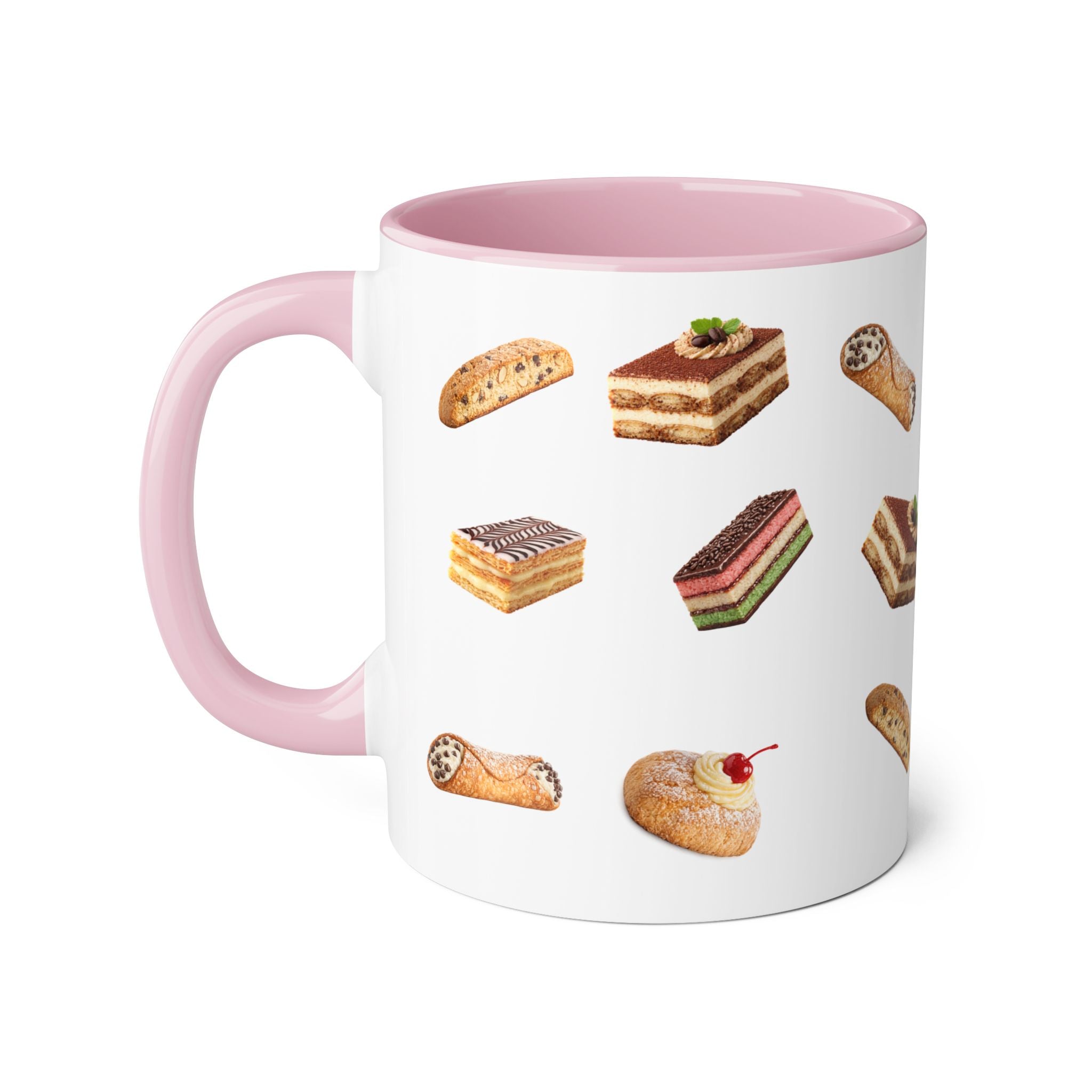 NYC Italian Bakery Pattern Mug | Cannoli Rainbow Cookie Zeppoli Tiramisu Biscotti Napoleon 11oz Ceramic Coffee Cup