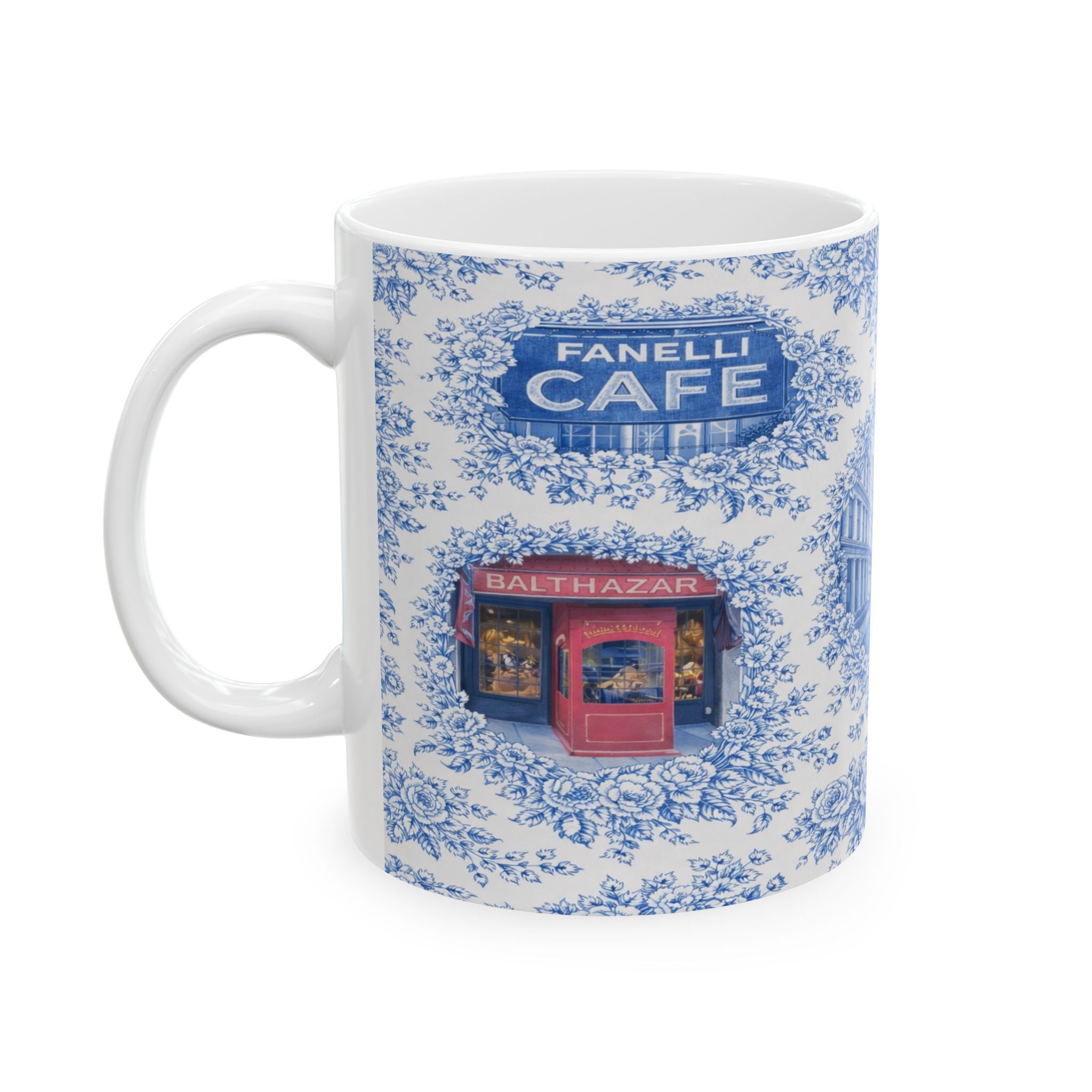 SoHo Blue Toile de Jouy Mug | NYC Chinoiserie Ceramic Coffee Cup