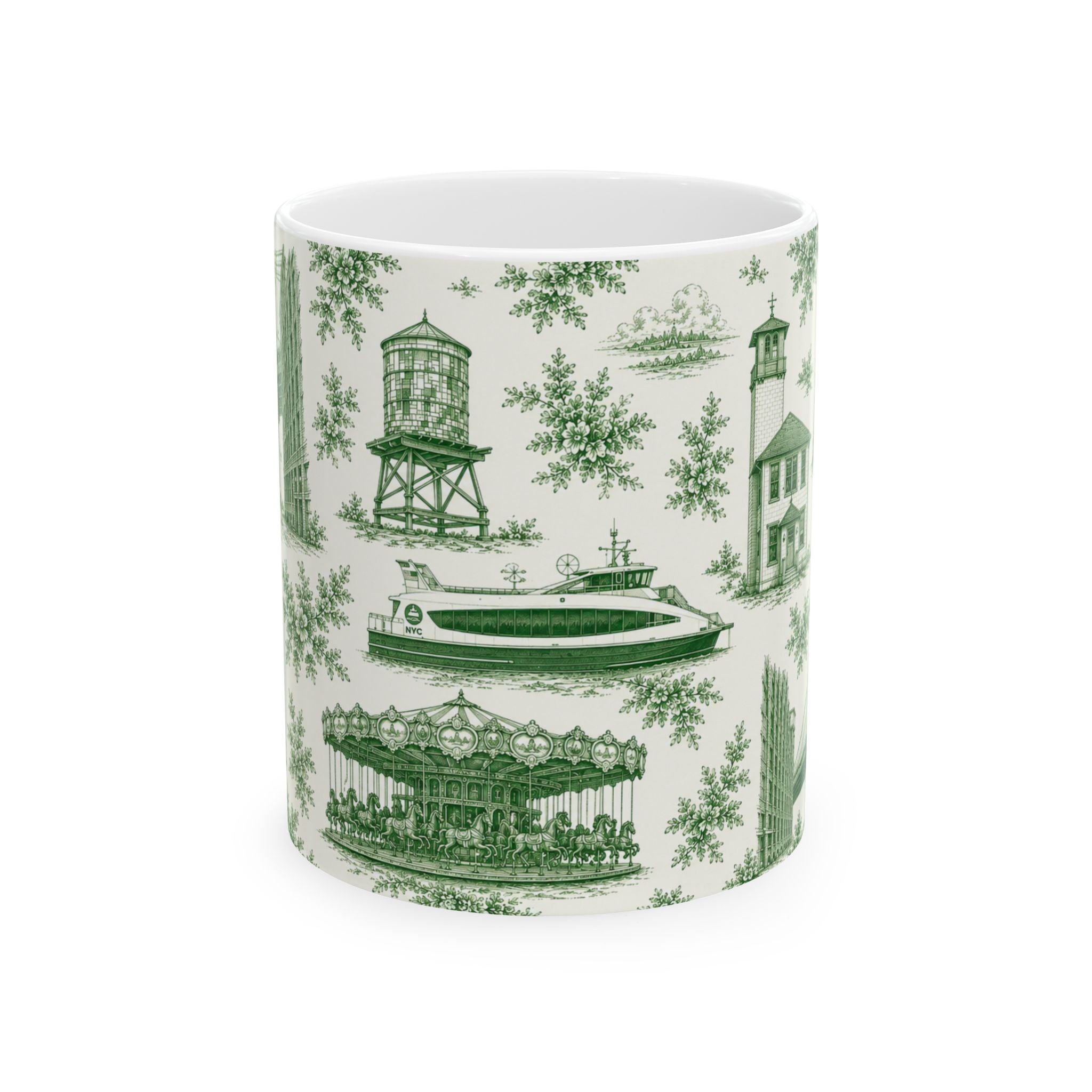 DUMBO Green Toile de Jouy Mug | NYC Chinoiserie Ceramic Coffee Cup