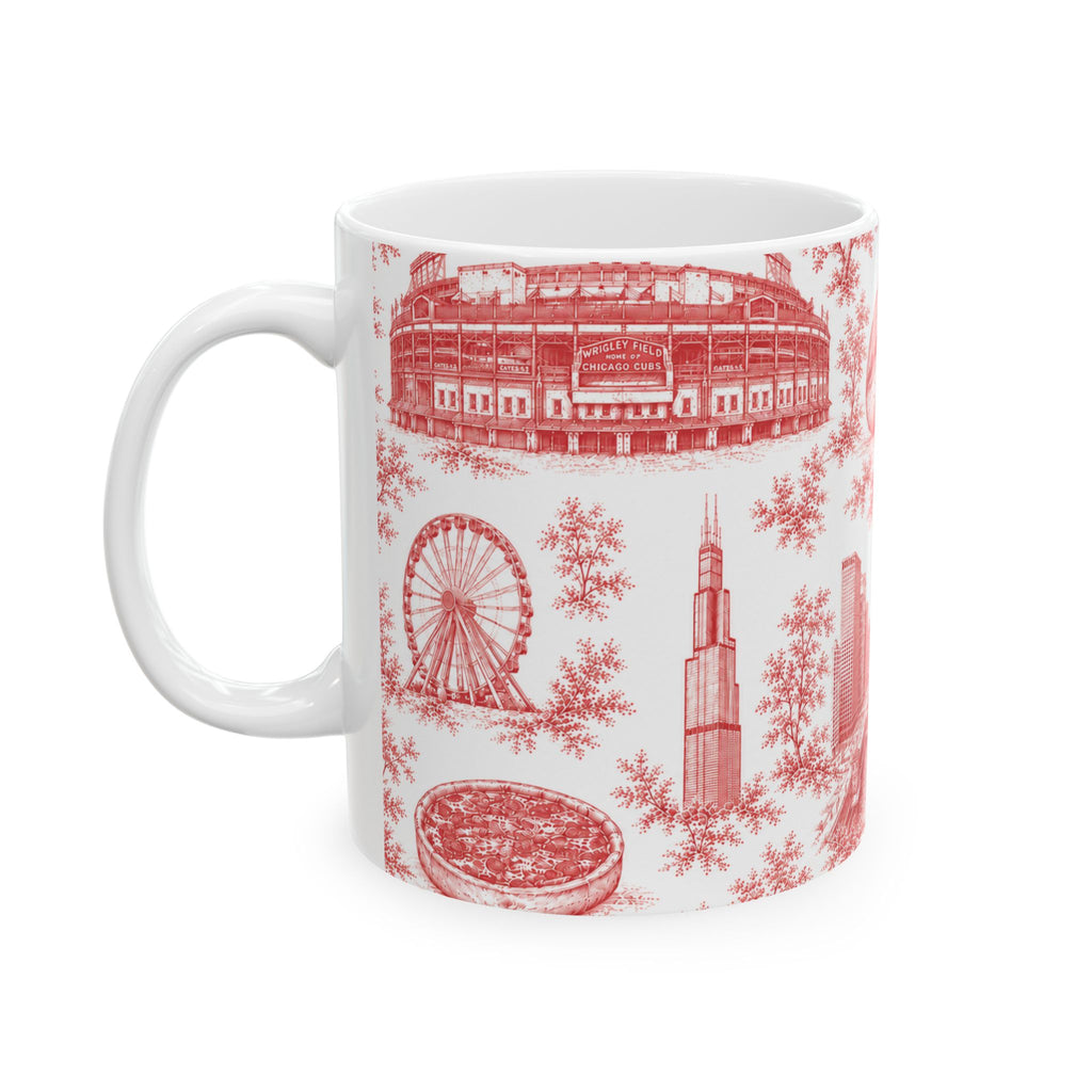 Chicago Red Toile de Jouy Ceramic Mug (11oz)