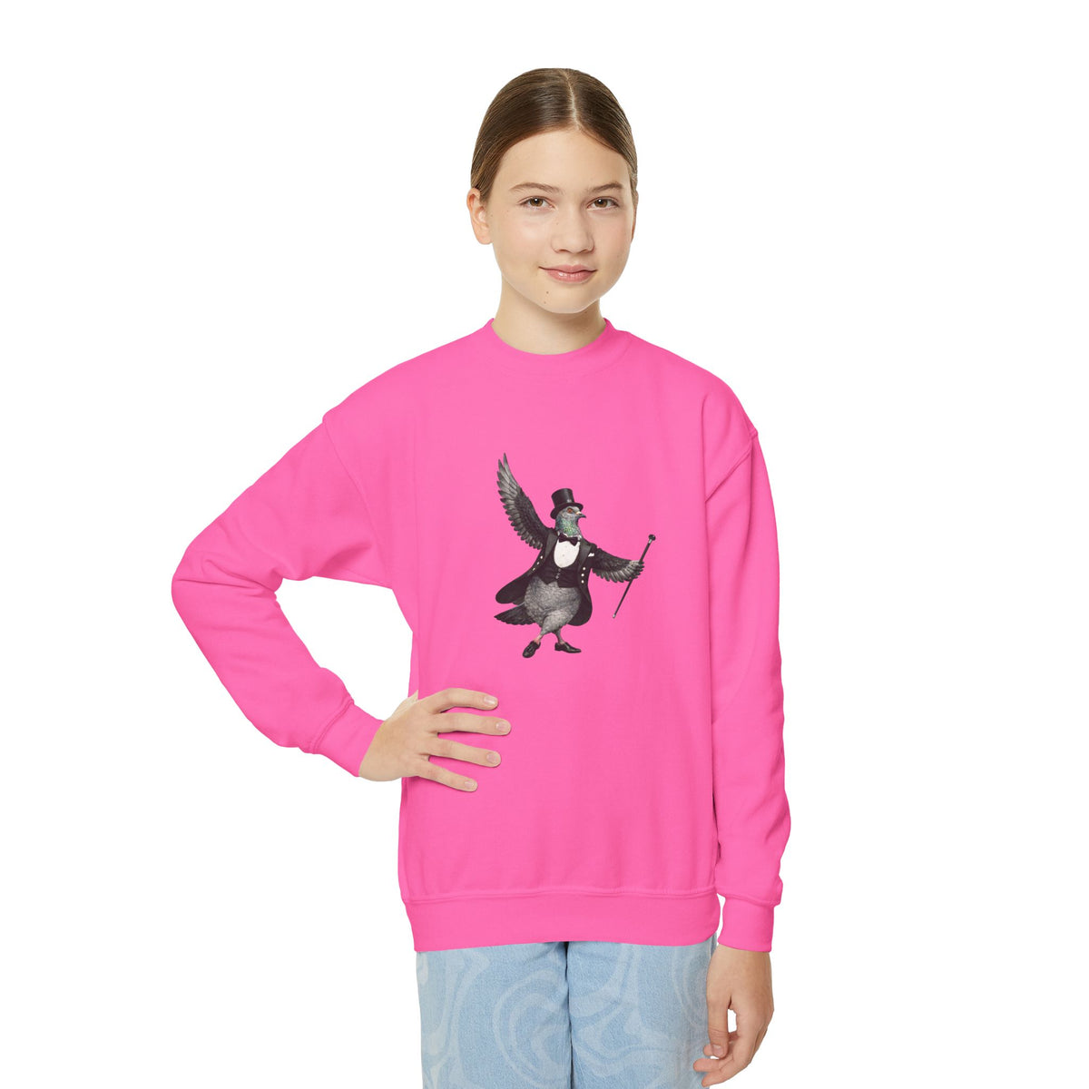 Customizable Broadway NYC Pigeon NYC Kids Crewneck Sweatshirt    New York Theater Kid Bird Lover Childrens Sweater