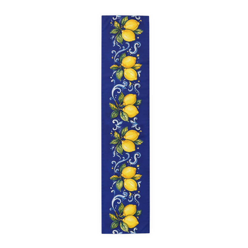 Little Italy Amalfi Blue with Lemon Table Runner – Mediterranean Blue & Yellow Dining Decor