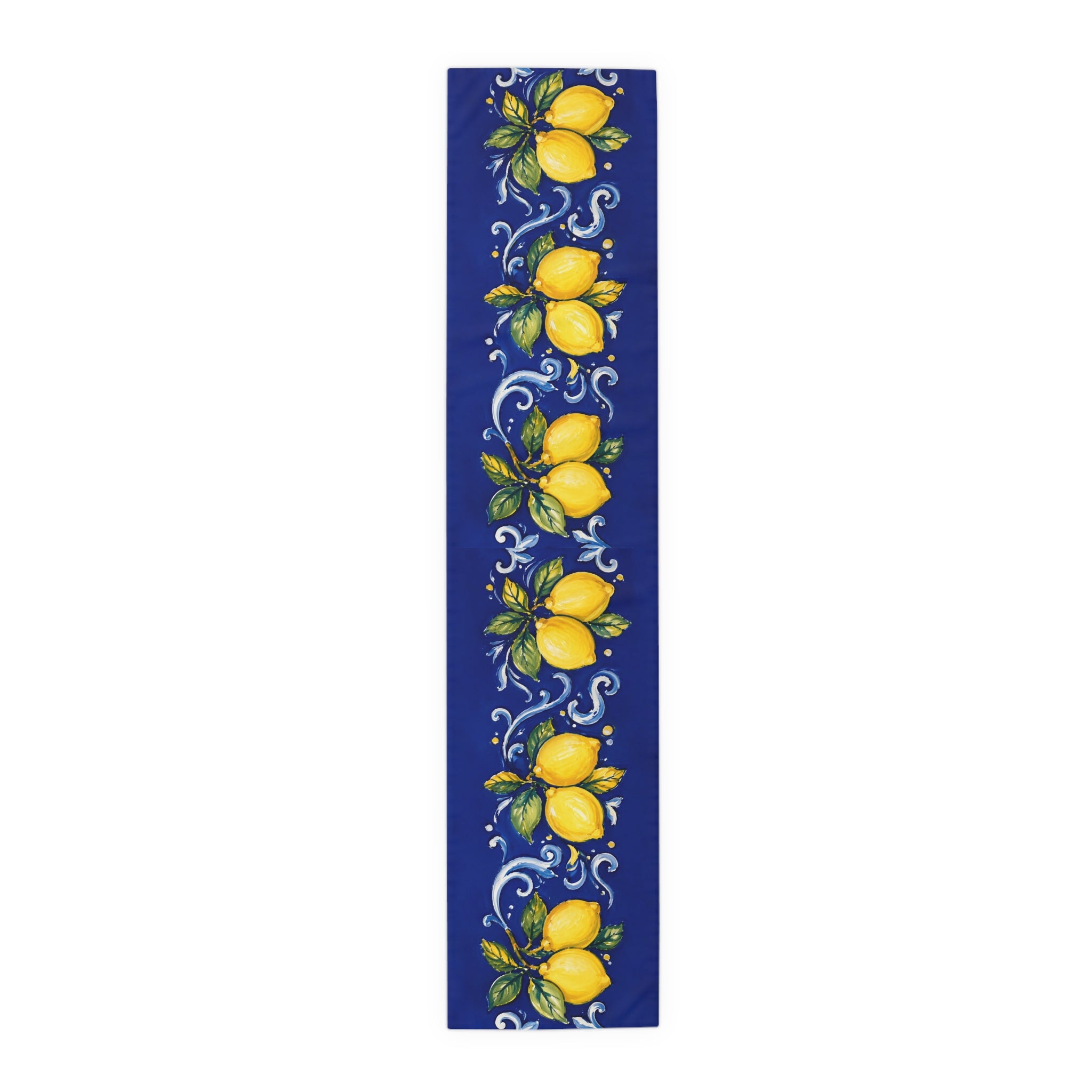 Little Italy Amalfi Blue with Lemon Table Runner – Mediterranean Blue & Yellow Dining Decor