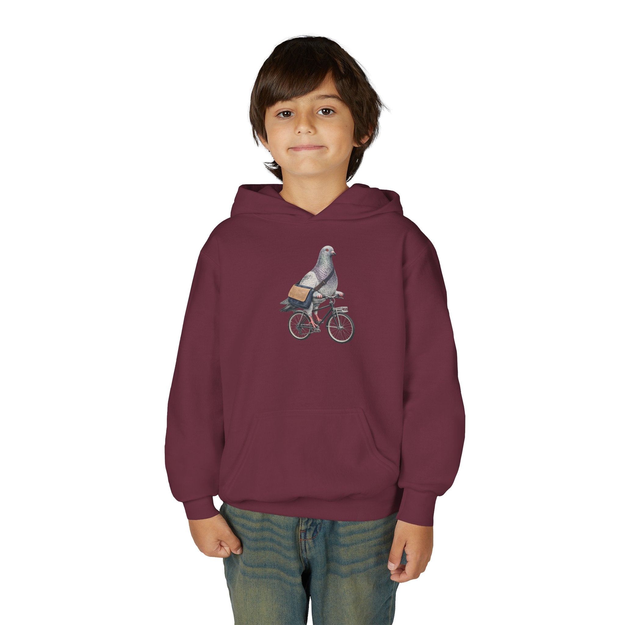 Customizable Midtown NYC Pigeon NYC Kids Hoodie | New York Bike Rider Bird Lovers Childrens Hooded Sweatshirt