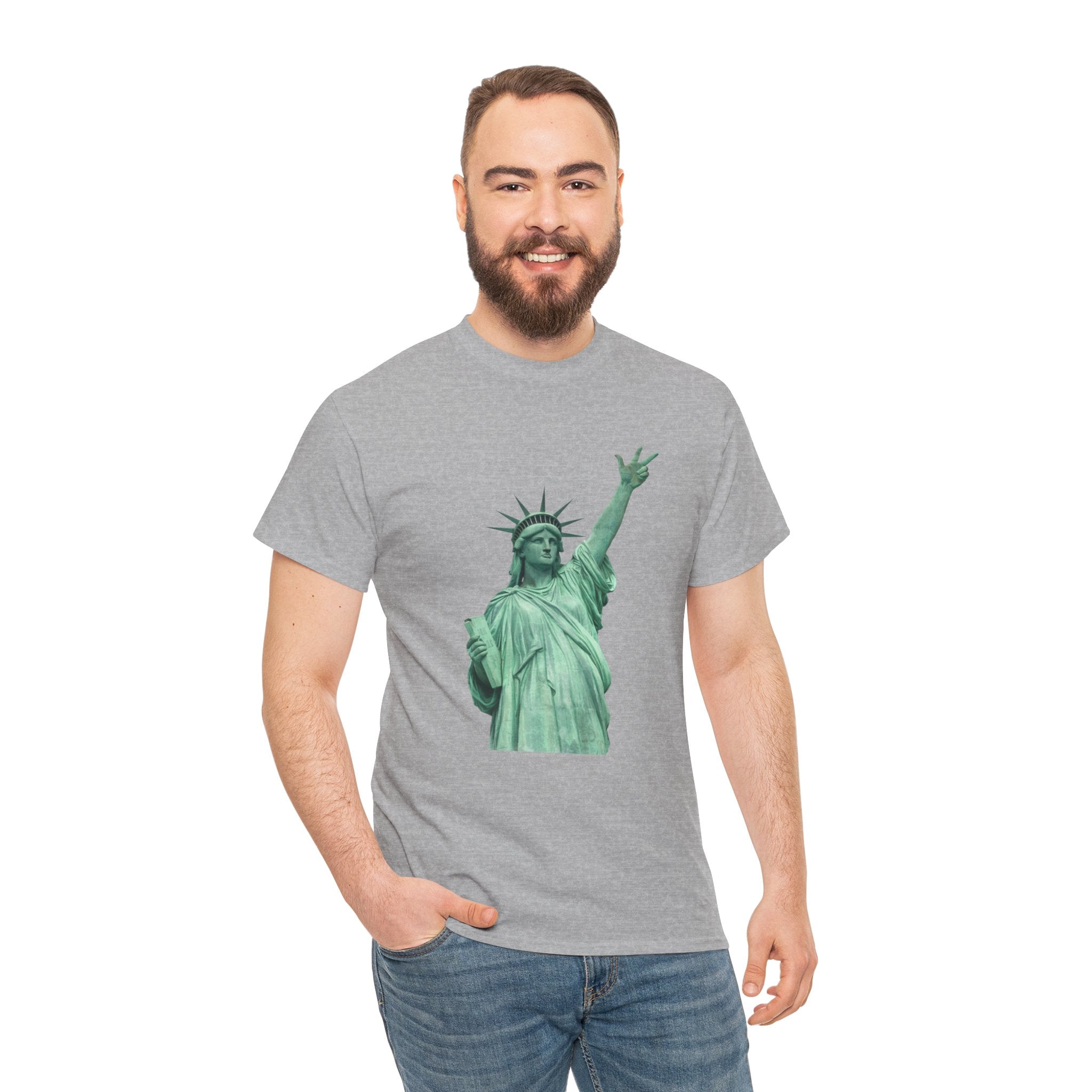 Customizable Statue of Liberty Three Points T-Shirt | NYC Jalen Brunson Basketball 3 Point Shot Tee