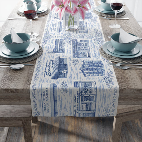 Blue Toile de Jouy Lower East Side Table Runner —  NYC Chinoiserie Dining Table Decor