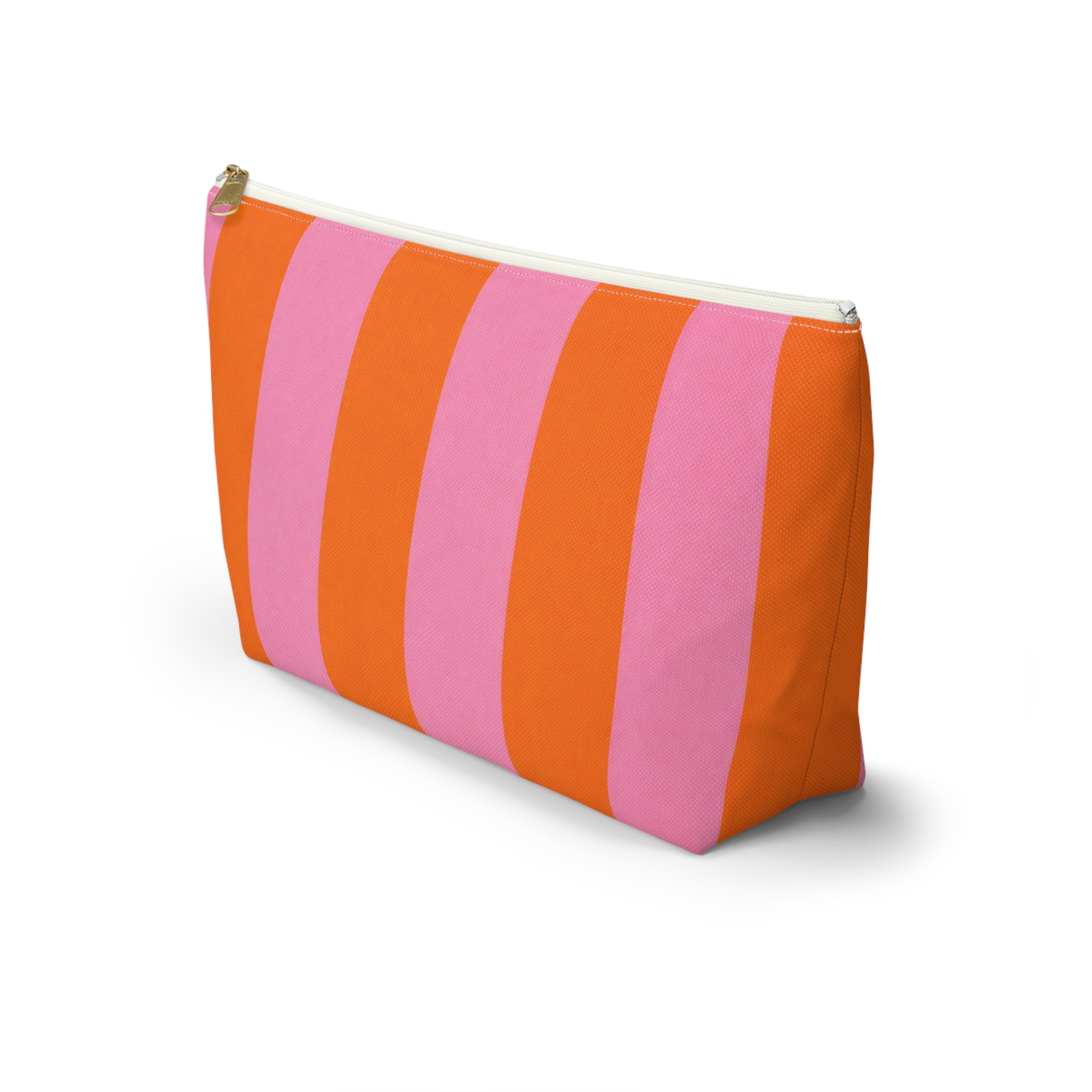Customizable Striped Accessory Pouch — Pink & Orange T-Bottom Makeup Bag 2