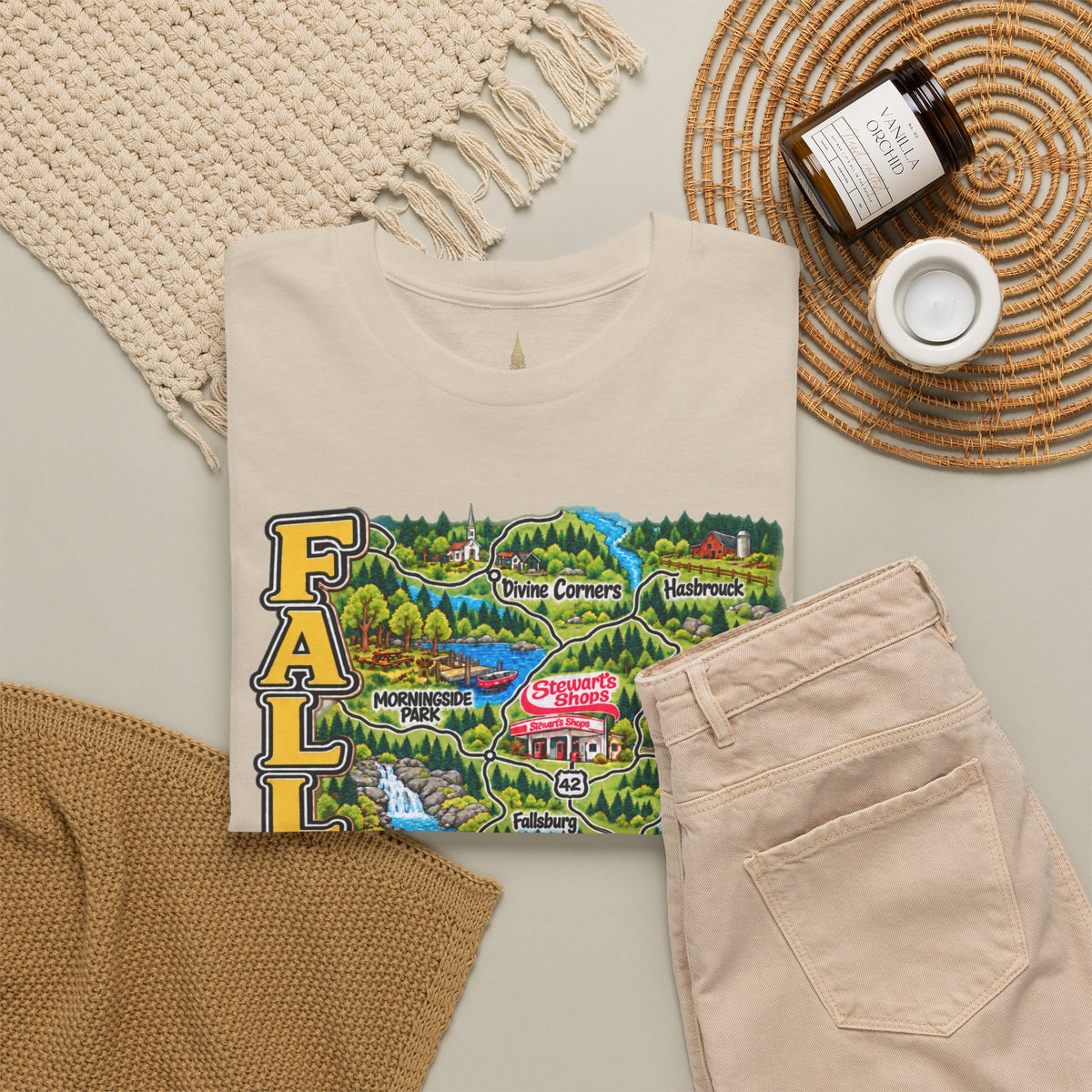 Fallsburg, NY Map T-Shirt  Catskills Upstate New York Tee