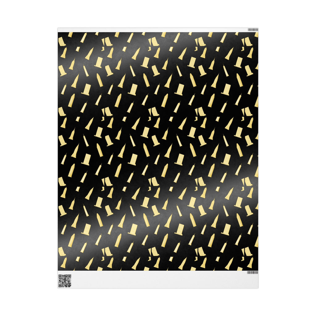 NYC Architecture Gold on Black Pattern Gift Wrap Paper | Iconic New York Buildings Empire State Chrysler Flatiron Wrapping Paper