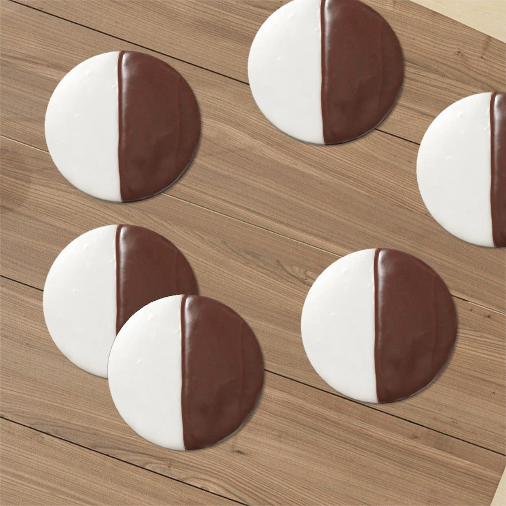 Black and White Cookie Round Ceramic Coasters Set of Six