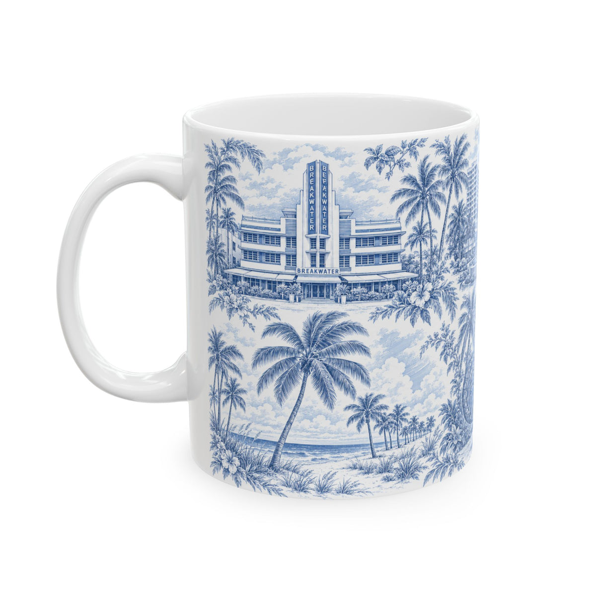 Miami Blue Toile de Jouy Ceramic Mug — Florida Chinoiserie (11oz)