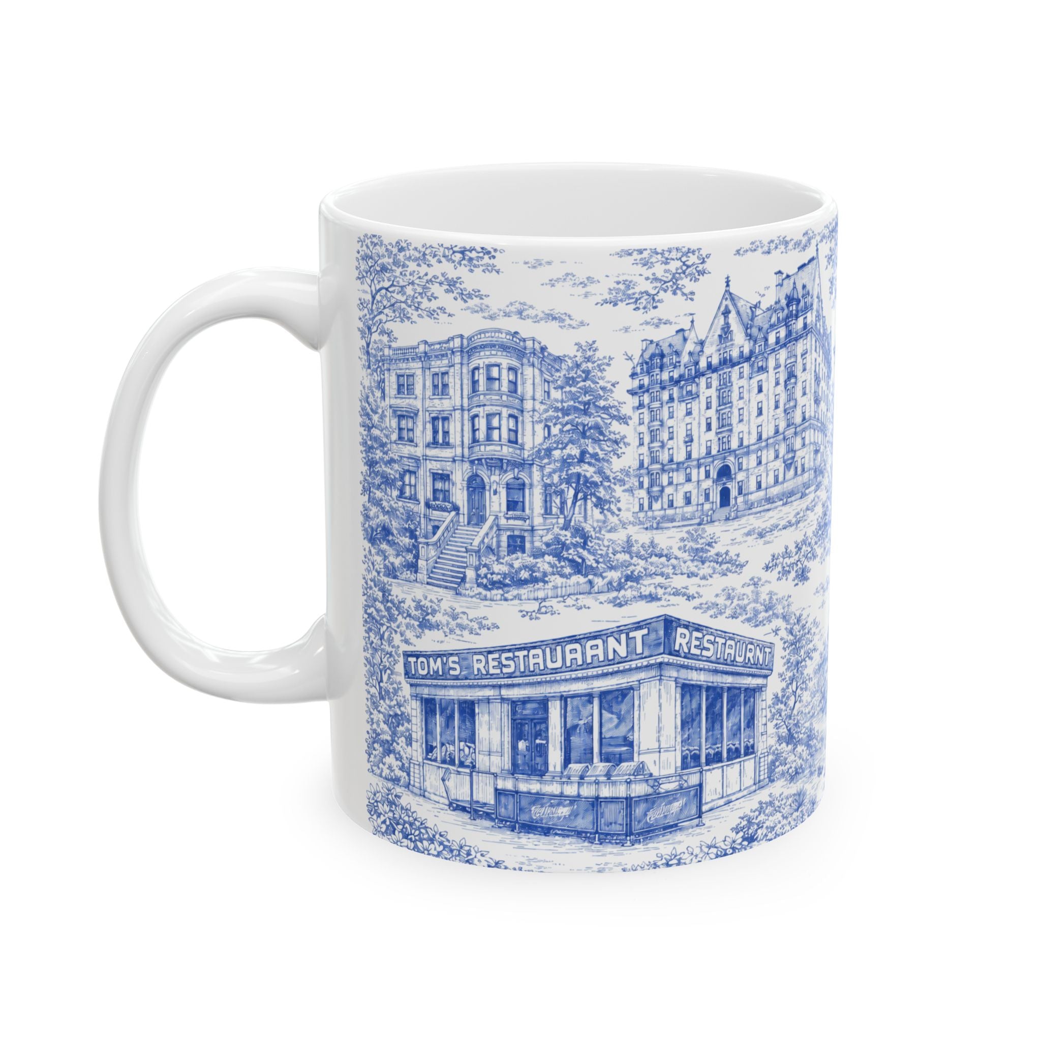 Upper West Side Blue and White Toile Mug | New York Chinoiserie Ceramic Coffee Cup