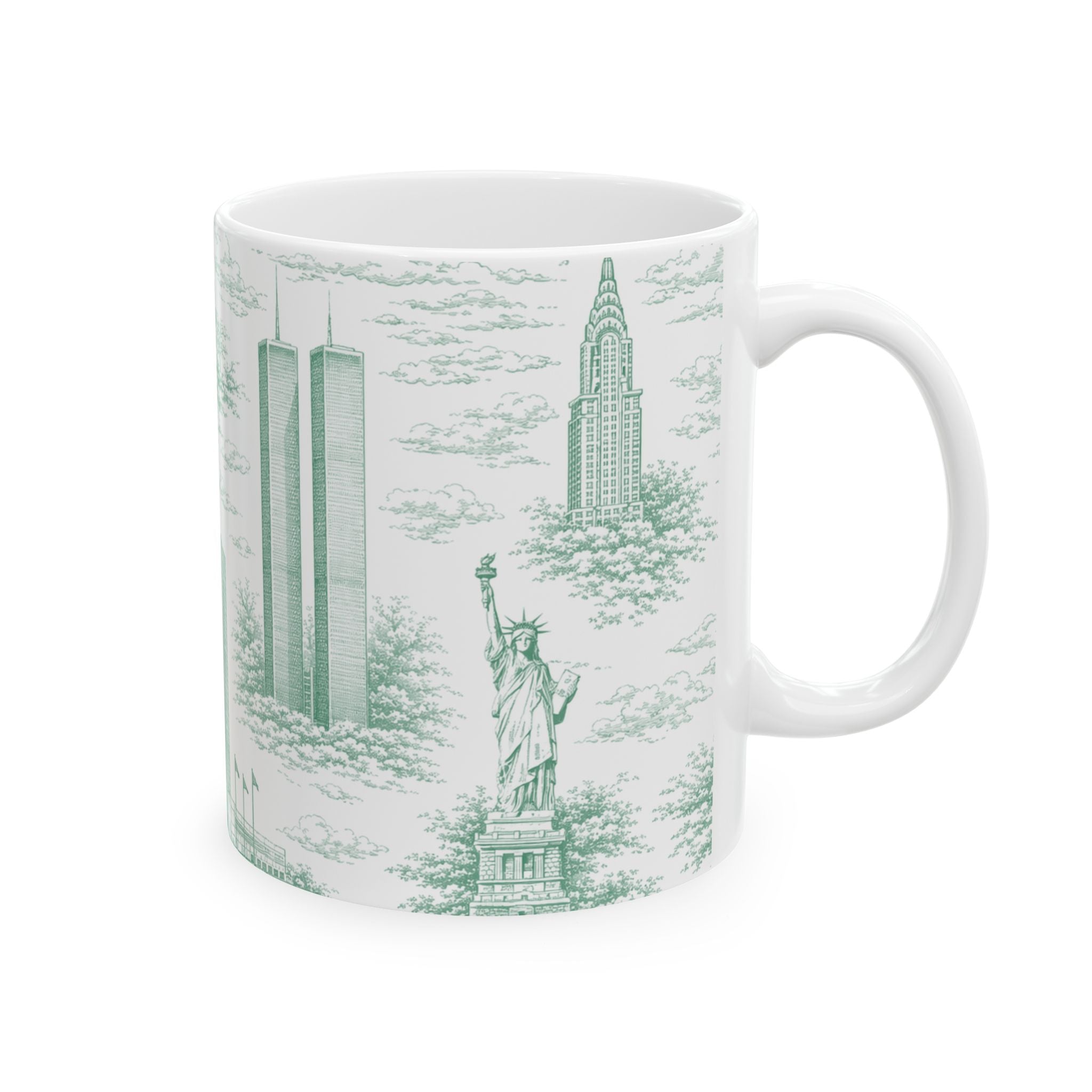 Manhattan Green Toile de Jouy mug | New York City Chinoiserie Ceramic Mug