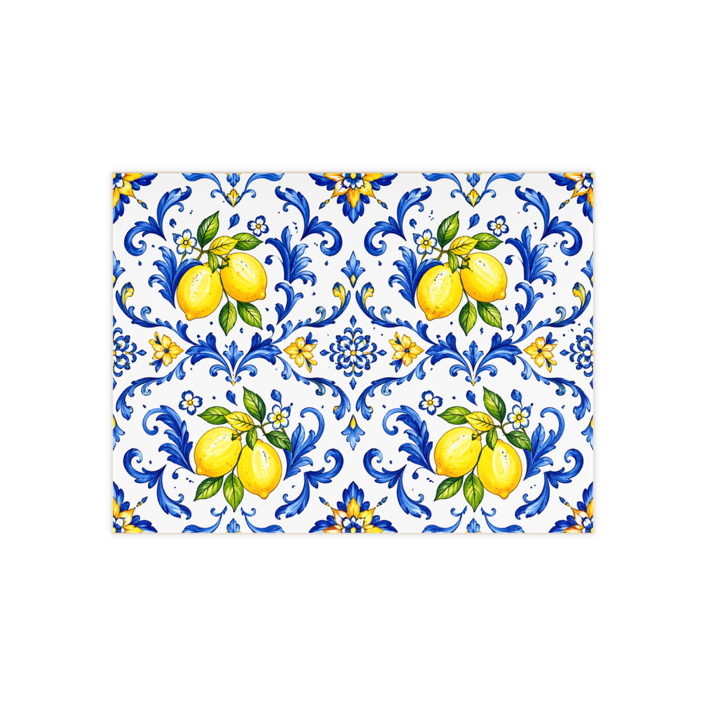 Little Italy Amalfi Blue and White with Lemon Ceramic Tile - Mediterranean Lemon Decorative Kitchen Backsplash Tile Art 6" x 8"