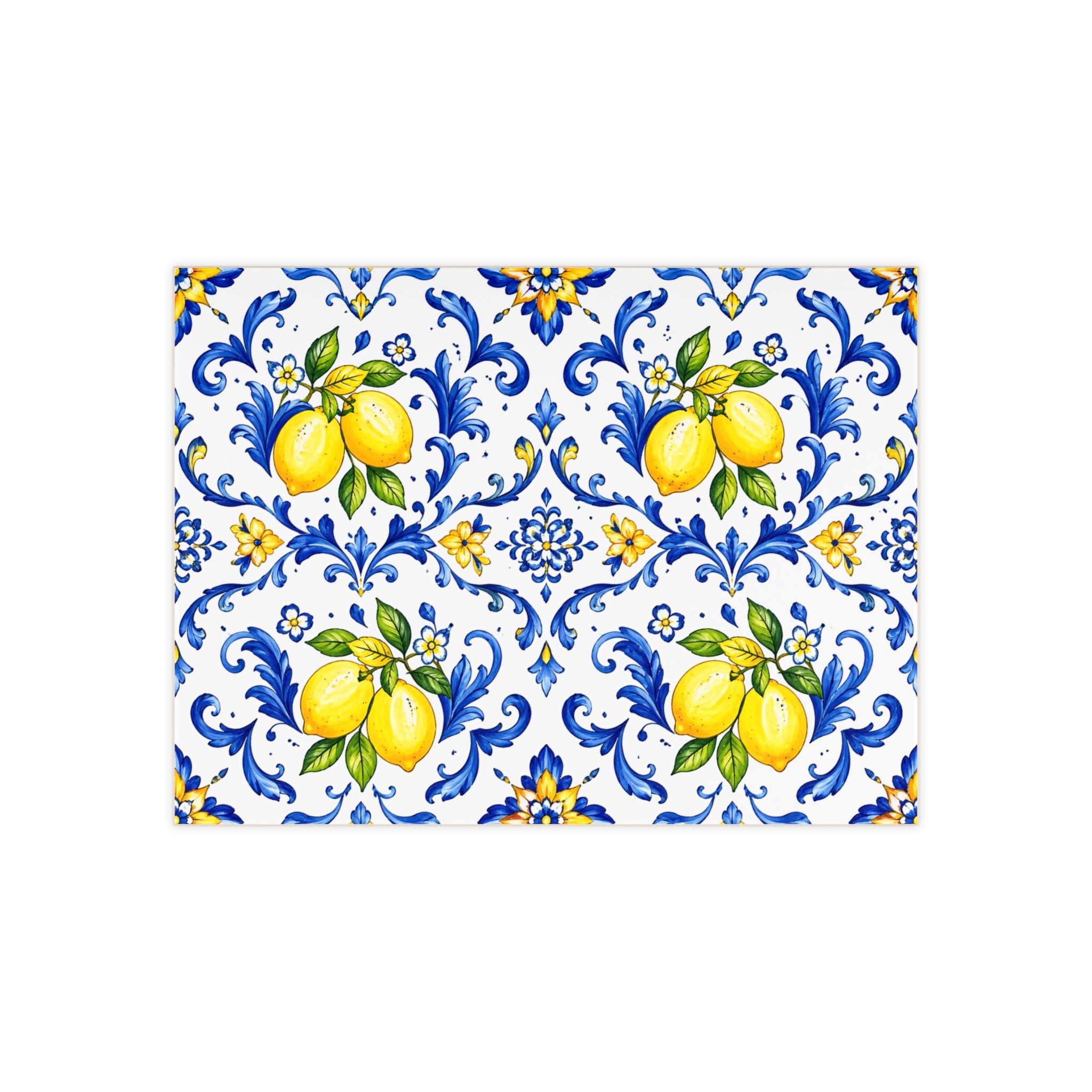 Little Italy Amalfi Blue and White with Lemon Ceramic Tile - Mediterranean Lemon Decorative Kitchen Backsplash Tile Art 6" x 8"