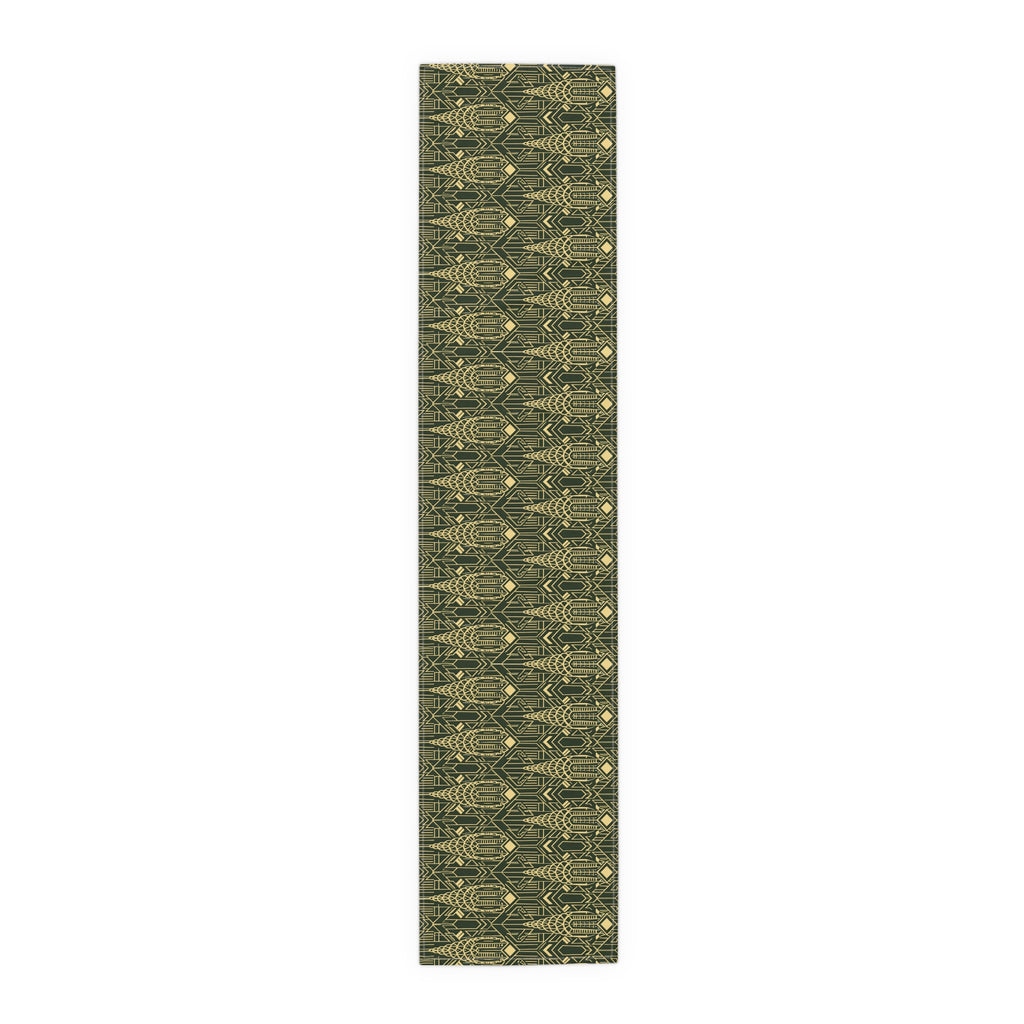 Art Deco Chrysler Building Green & Gold Table Runner — NYC Elegant Geometric Tabletop Dining Decor
